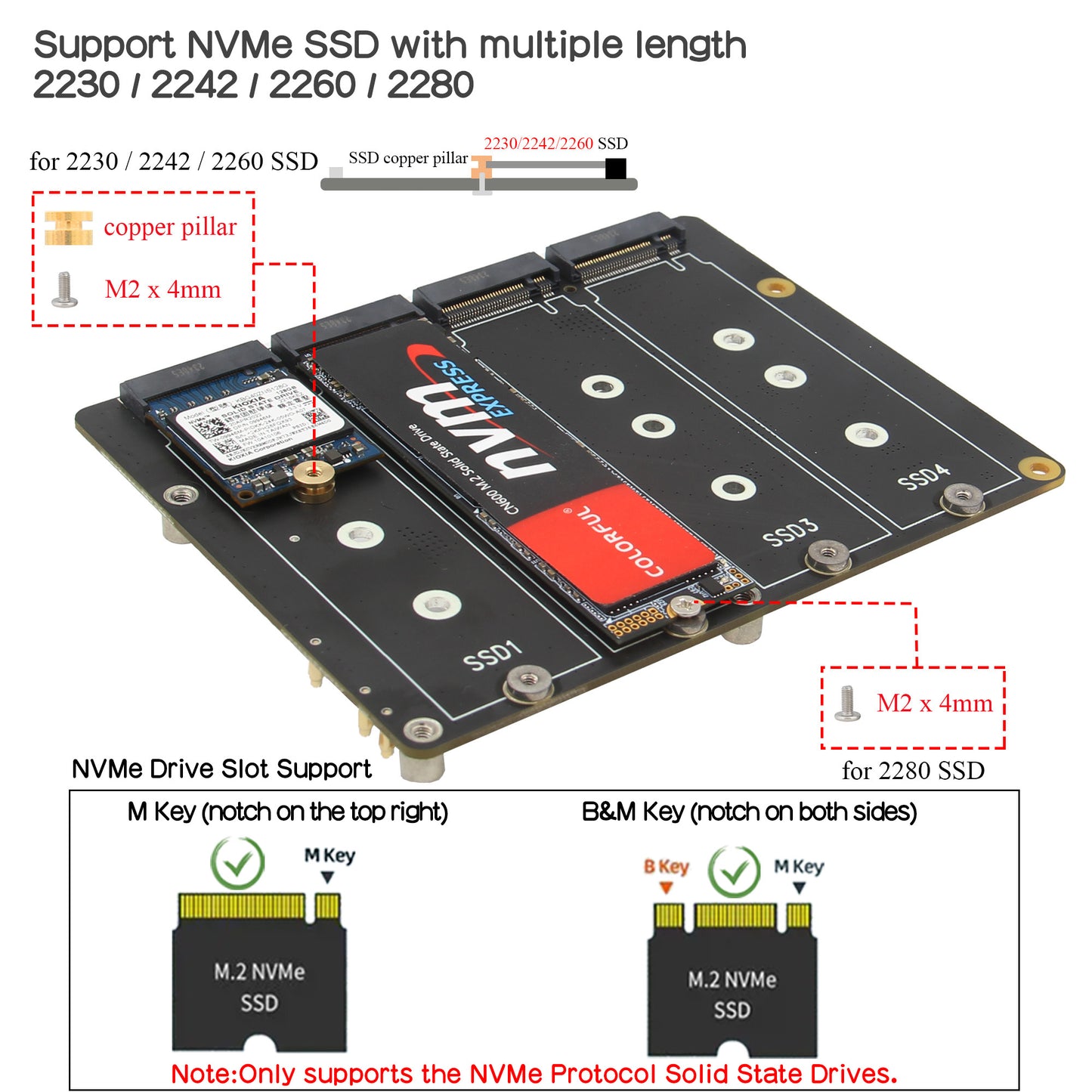 Geekworm X1011 PCIe to Four M.2 NVMe SSD Board for Raspberry Pi 5