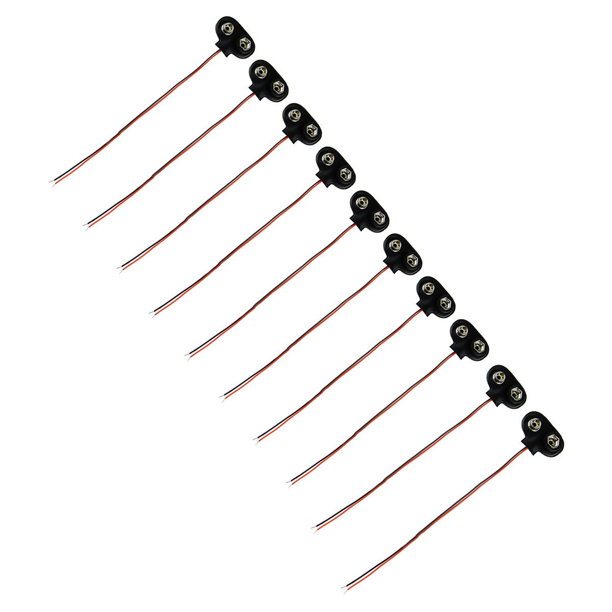 T-Style Plastic + Stainless Steel 9V Battery Buckles w/ Leads - Black (10 PCS)