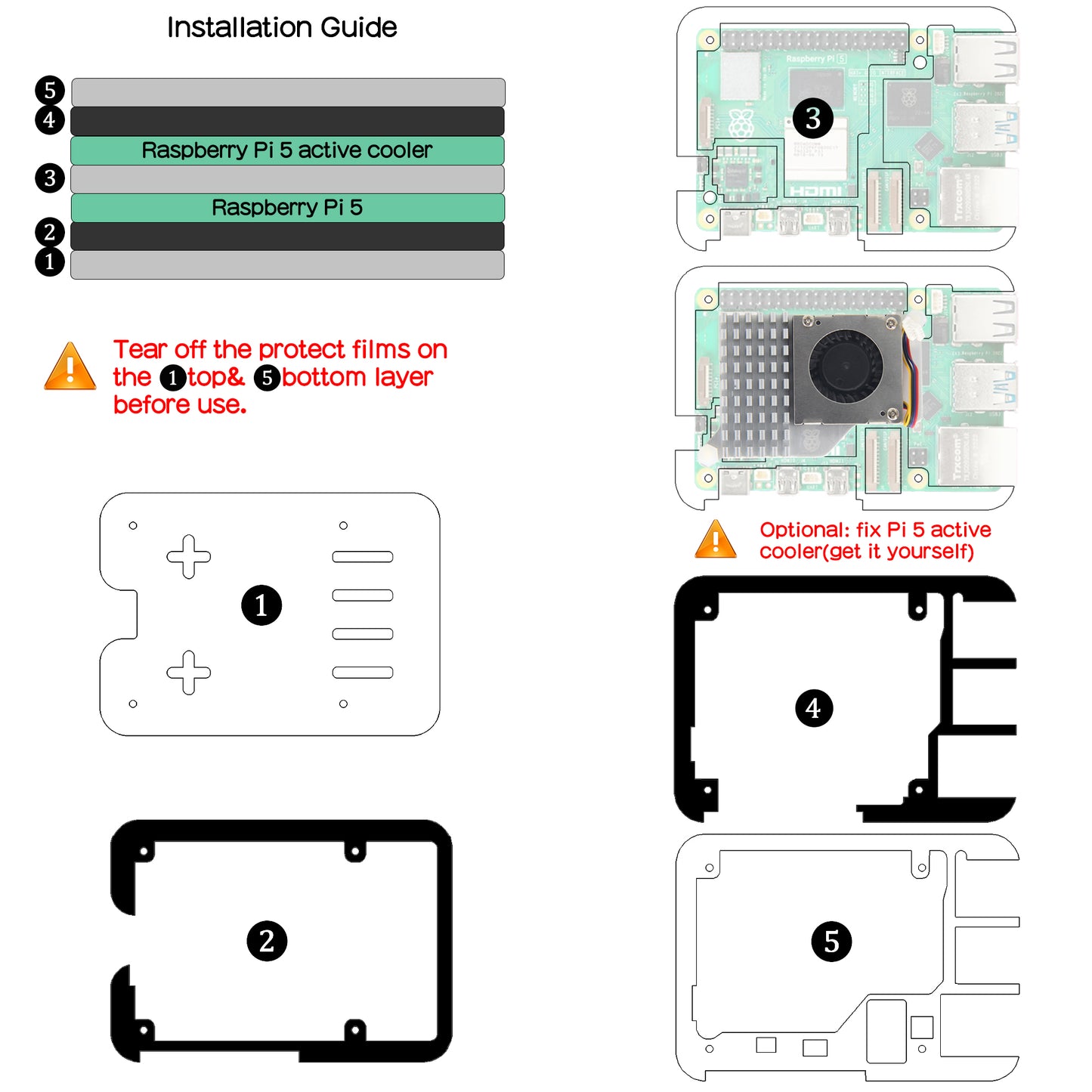 Geekworm 5 Layers Acrylic Case for Raspberry Pi 5 Only