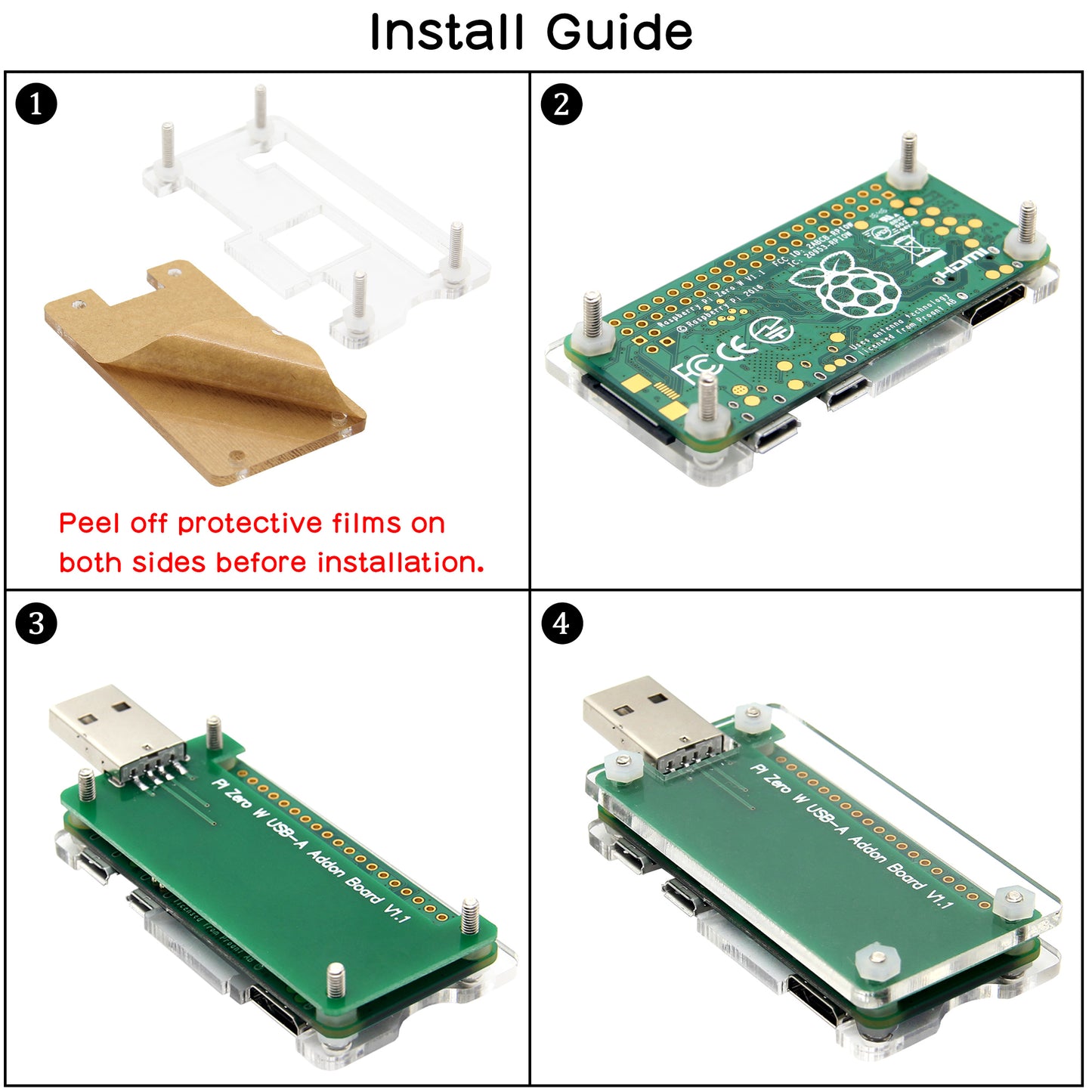 Raspberry Pi Zero W Use BadUSB USB-A Addon Board /w Case Kit