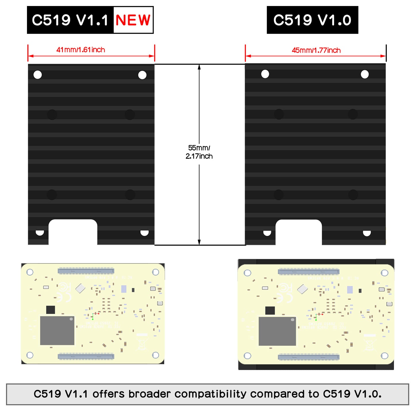 Geekworm 15mm Aluminum Alloy Heatsink (C519 V1.1) for Raspberry Pi Compute Module 5 CM5 Motherboard