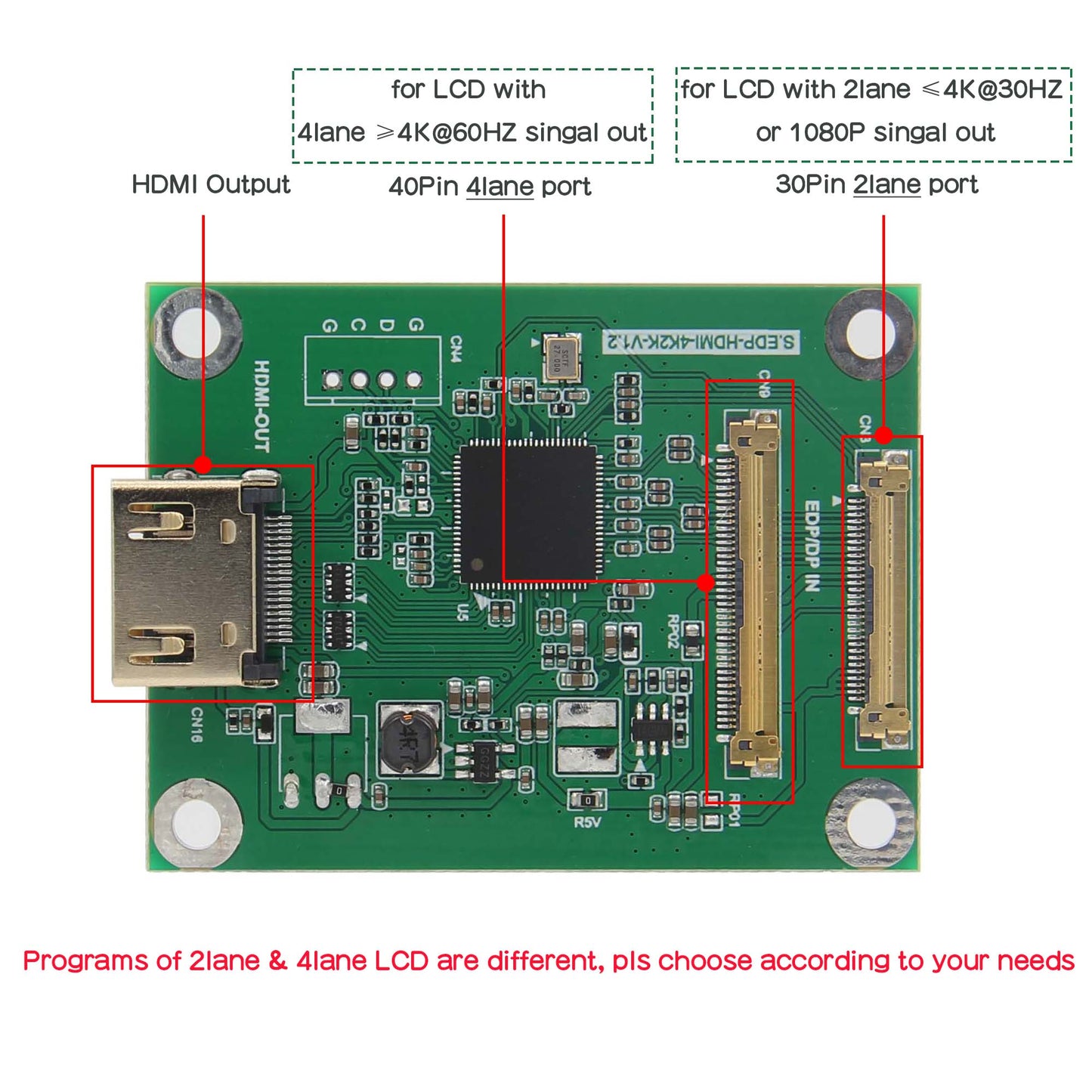 EDP to HDMI Adapter 2lane Support 1080P @30HZ Resolution 4lane Support 2K 4K @60HZ Resolution