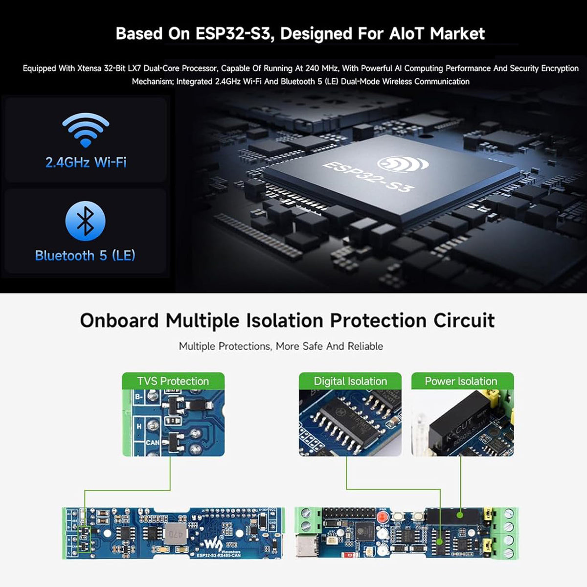 Industrial ESP32-S3 Board with RS485 & CAN Bus