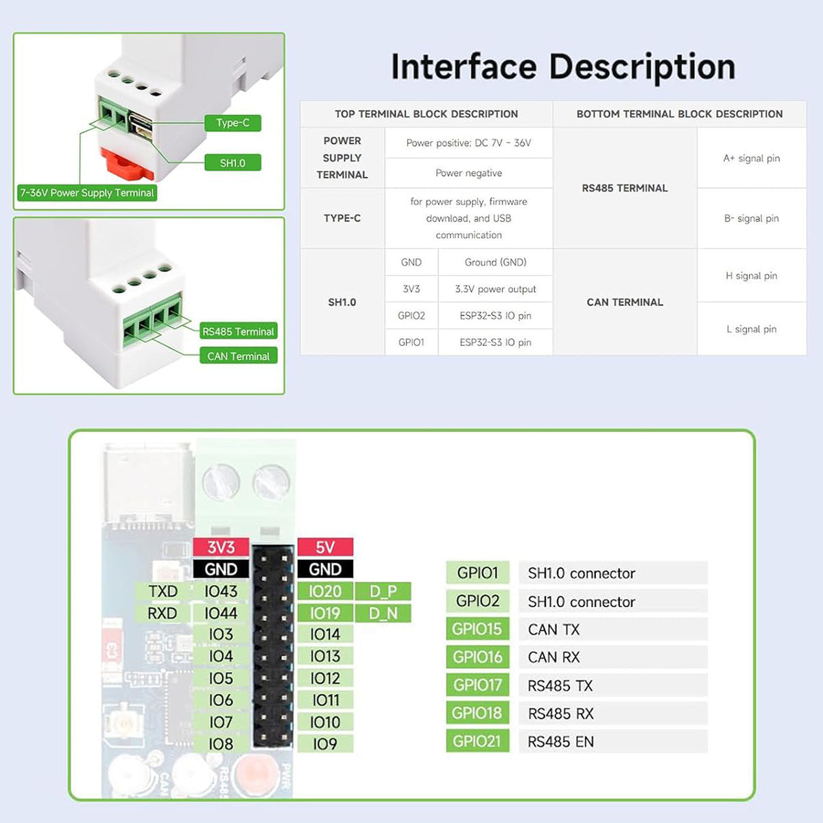 Industrial ESP32-S3 Board with RS485 & CAN Bus
