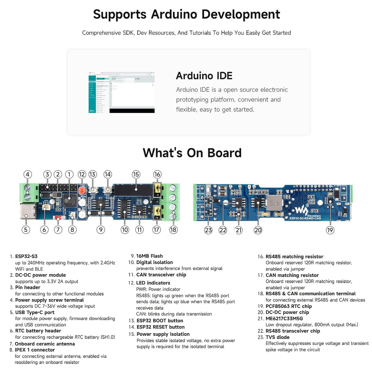 Industrial ESP32-S3 Board with RS485 & CAN Bus