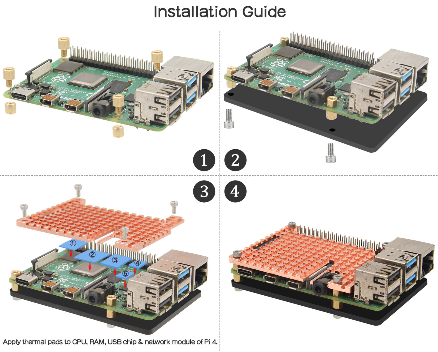 Geekworm 4mm Thickness Copper Heatsink with Acrylic Plate for Raspberry Pi 4