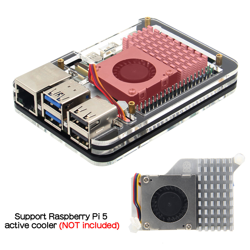 Raspberry Pi 5 Case, 5 Layers Acrylic Case for Raspberry Pi 5 4GB/8GB