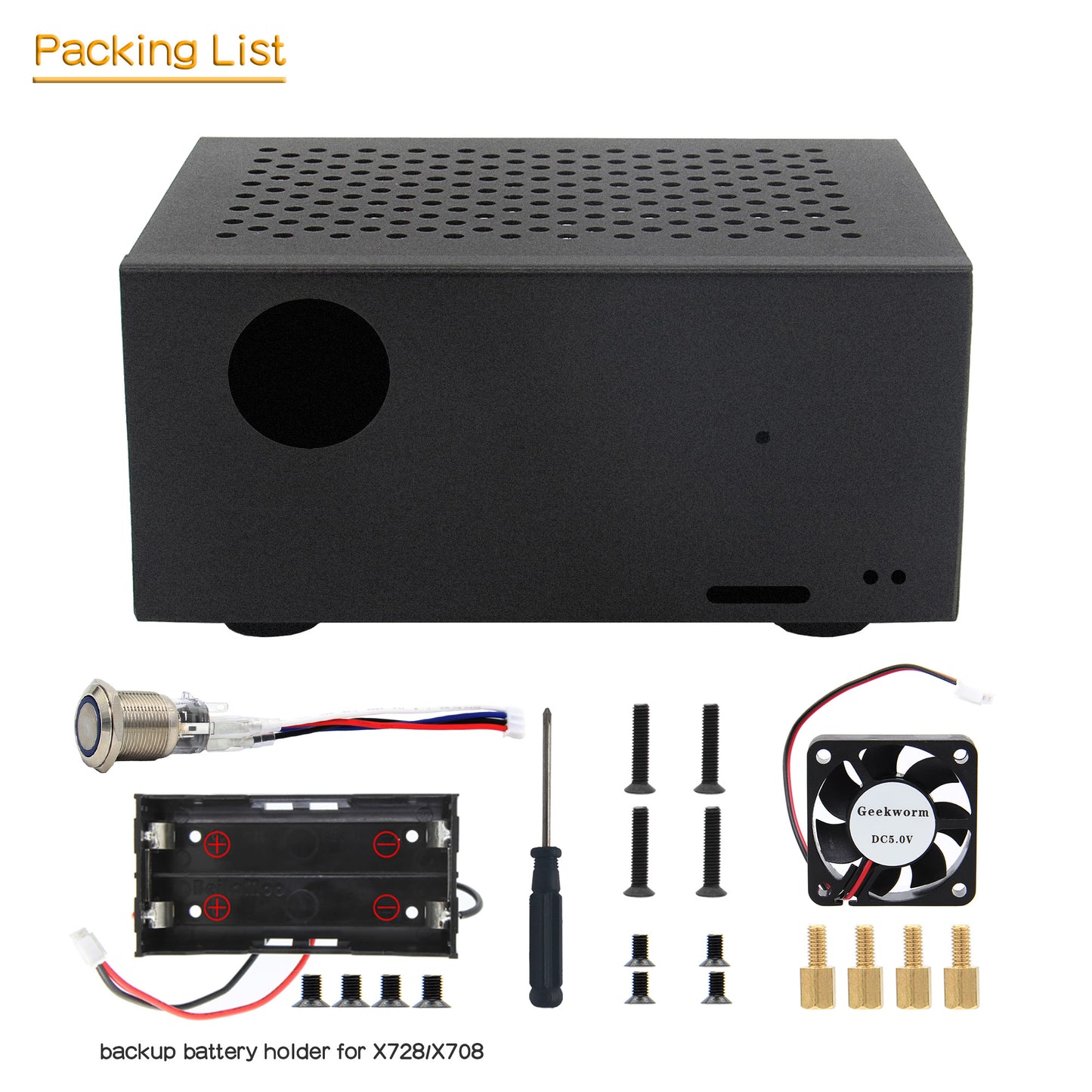 Geekworm X728-C1 Metal Case with Cooling Fan & Power Switch for Raspberry Pi 4 & X728 V2.5/V2.3/V2.2/V2.1/V2.0 / X708 / X735