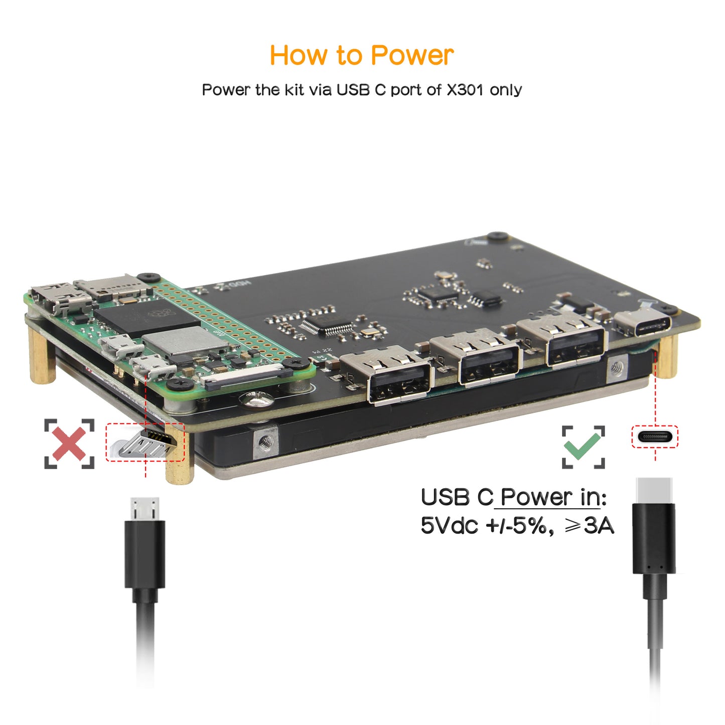 Geekworm X301 2.5" SATA HDD/SSD NAS Storage Expansion Board & USB HUB Compatible with Raspberry Pi Zero 2 W