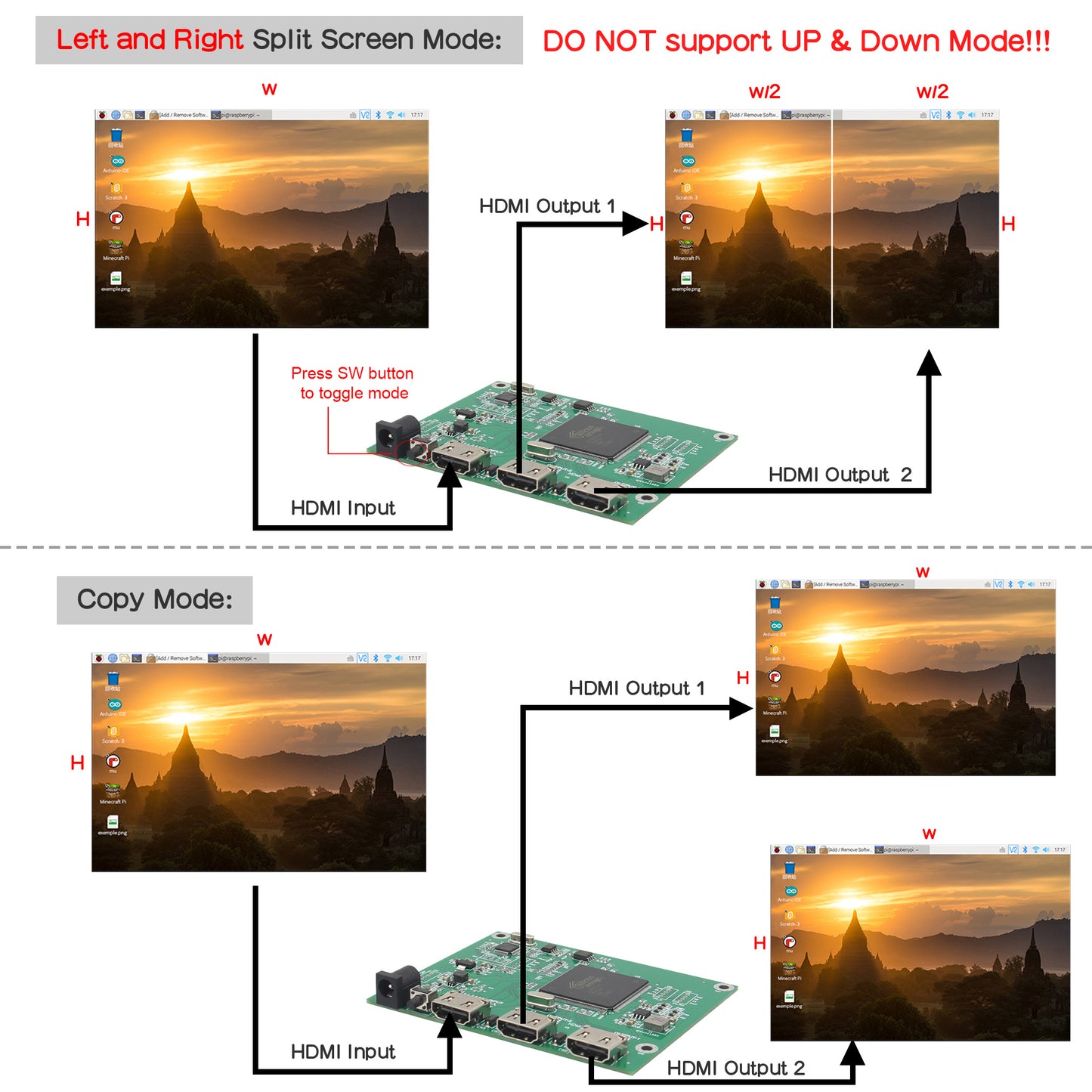4K HDMI Screen Splitter 1 in 2 Out for Dual Monitors Duplicate/Left and Right Split Screen