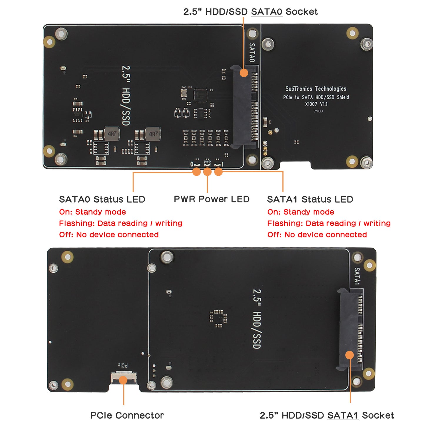 Geekworm X1007 PCIe to Dual 2.5" SATA HDD/SSD Shield for Raspberry Pi 5 (NOT Support Boot from SSD)