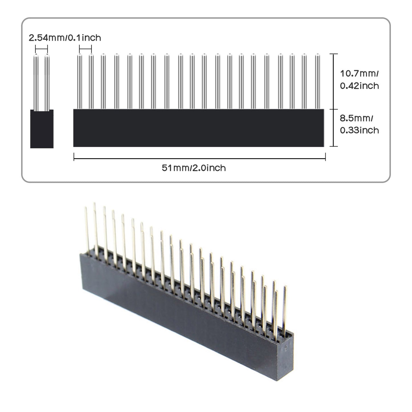 Geekworm 2.54mm Pitch GPIO Pin & Stacking Female Header Connector Strip for Raspberry Pi
