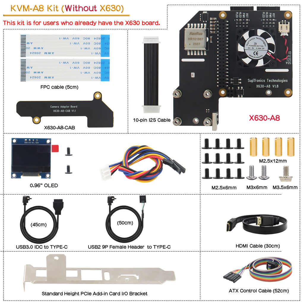 Geekworm KVM-A8 Kit PCIe Version for Raspberry Pi 4 Model B Open-source KVM Over IP