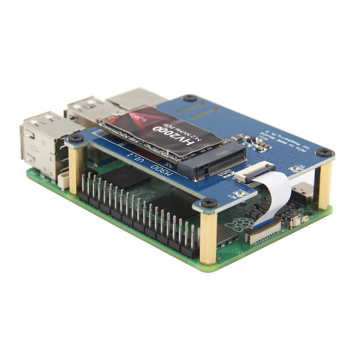 Geekworm M300 PCIe to M.2 Key-M NVMe SSD Shield TOP for Raspberry Pi 5