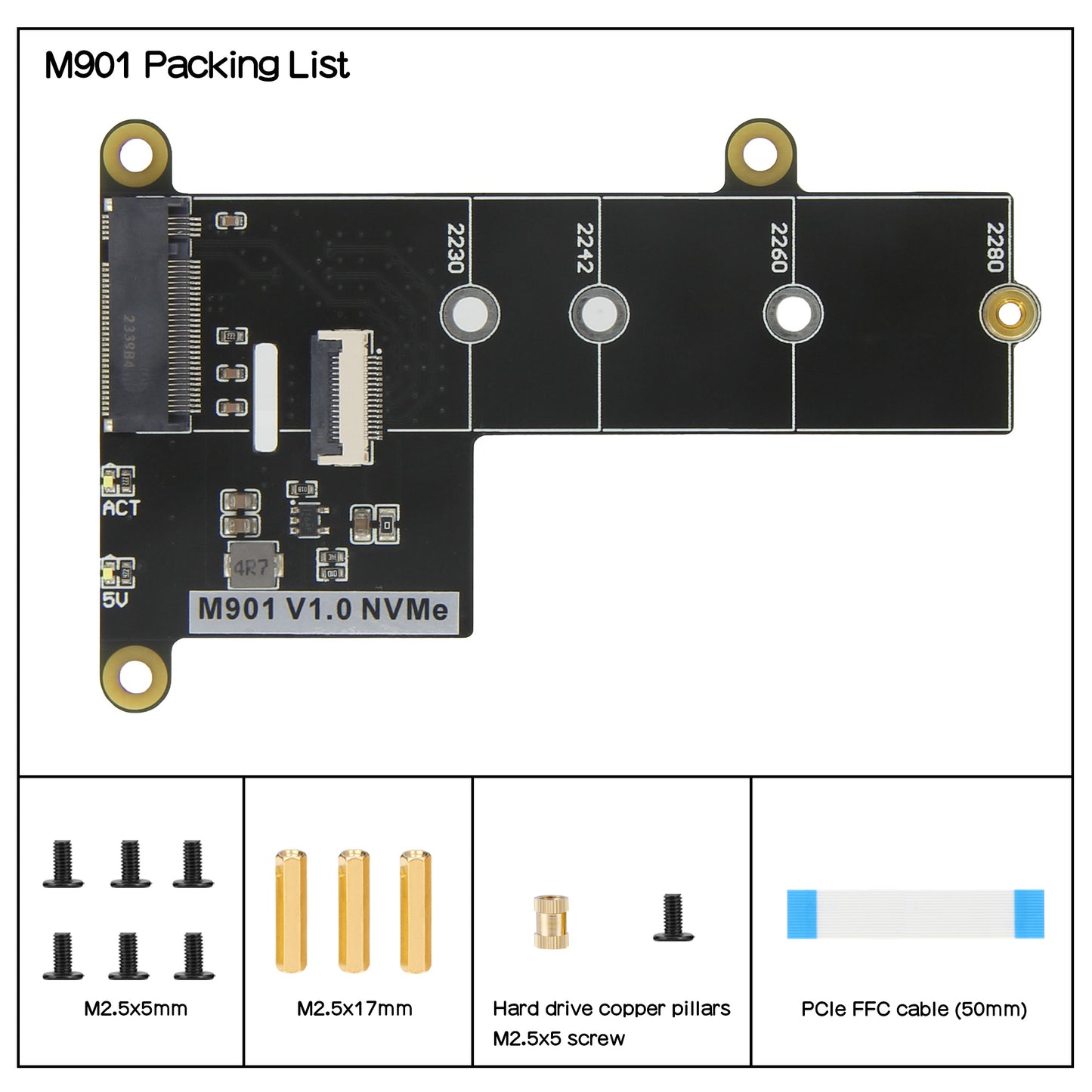 Geekworm M901 PCIe to M.2 Key-M NVMe SSD PIP TOP for Raspberry Pi 5