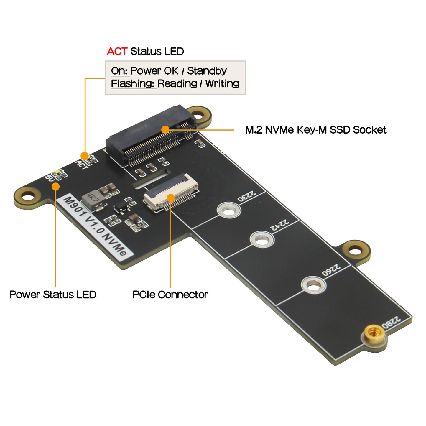 Geekworm M901 PCIe to M.2 Key-M NVMe SSD PIP TOP for Raspberry Pi 5