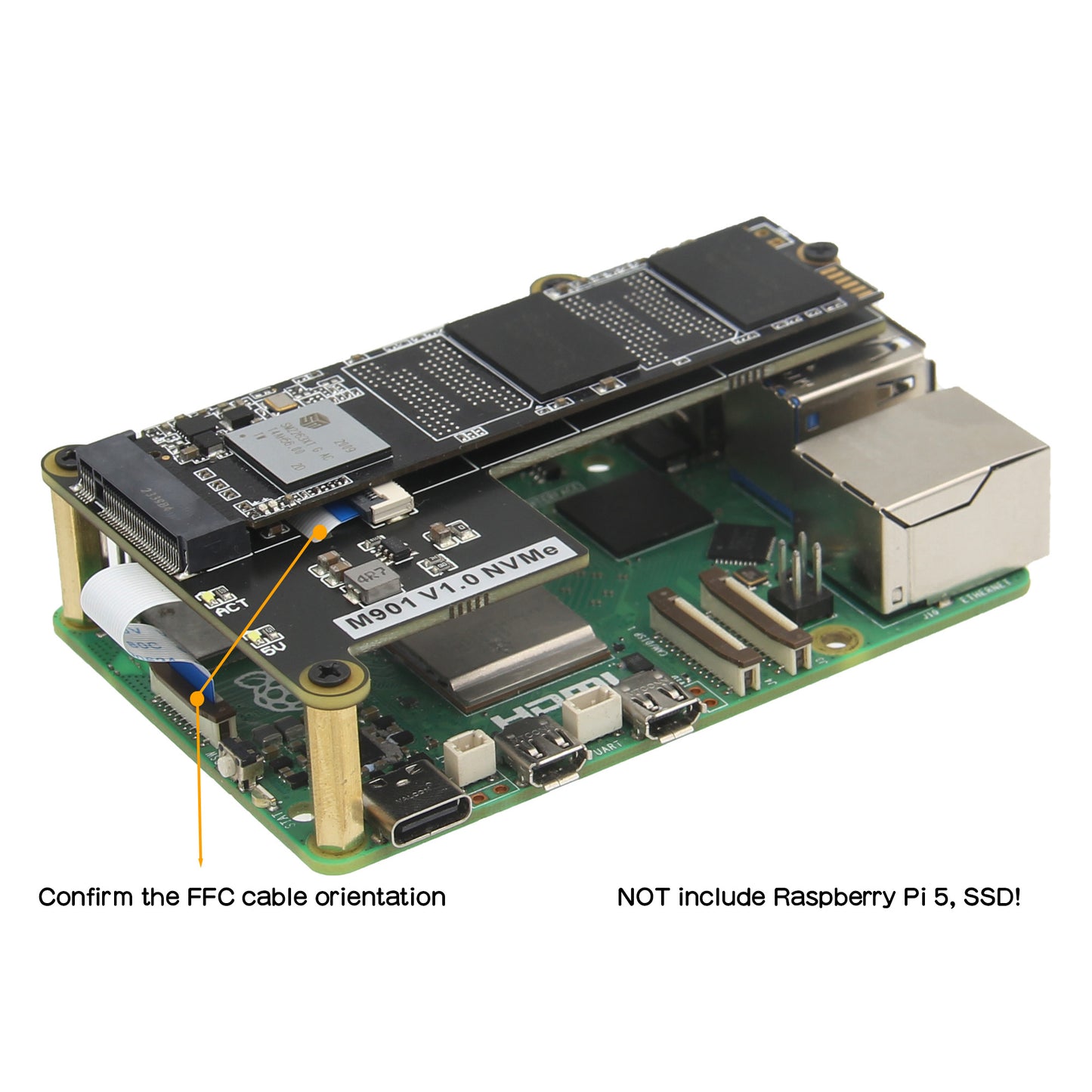 Geekworm M901 PCIe to M.2 Key-M NVMe SSD PIP TOP for Raspberry Pi 5