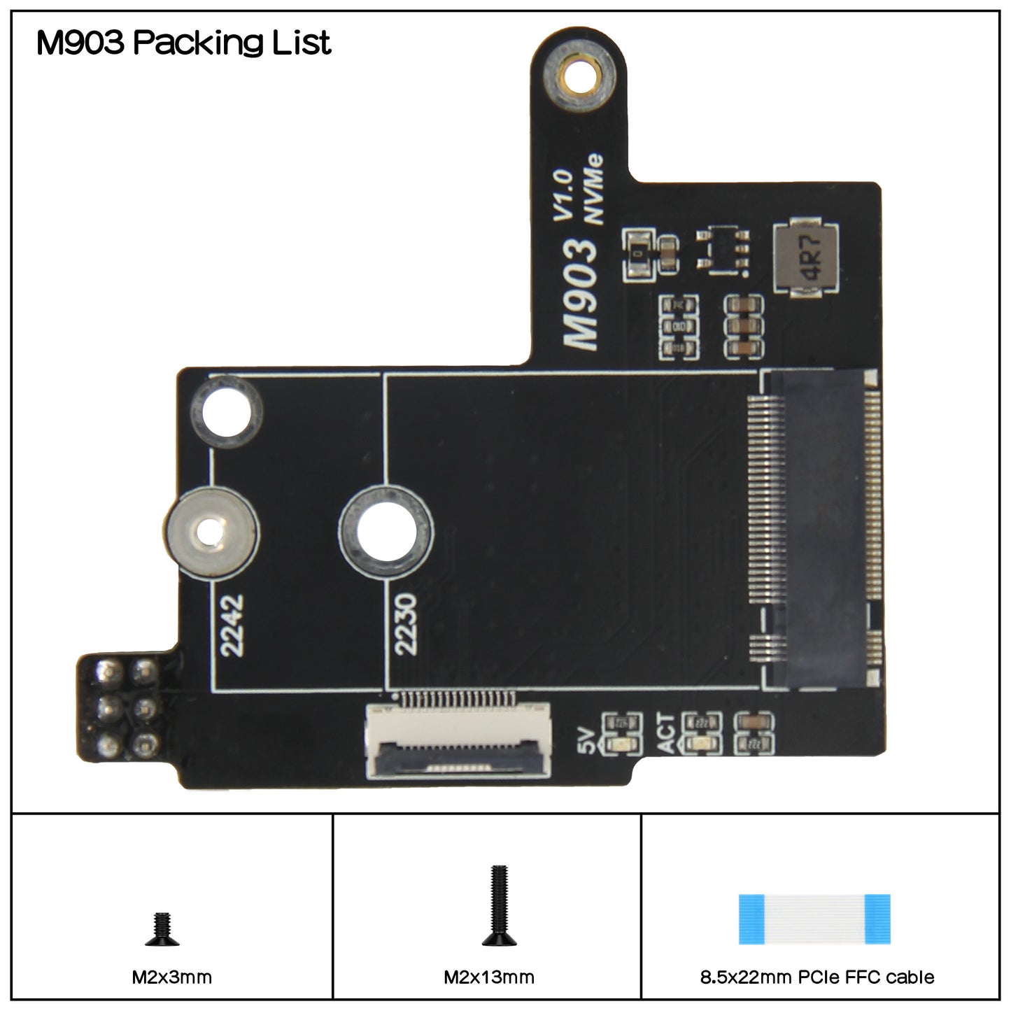 Geekworm M903 PCIe to M.2 Key-M NVMe SSD PIP TOP for Raspberry Pi 5