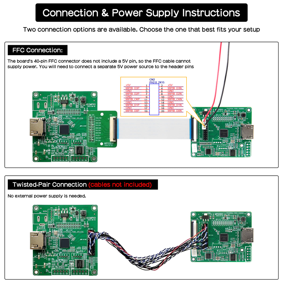 MIPI DSI / CSI Input to HDMI Output Adapter with 40Pin FFC Cable(MIPI2HD01)