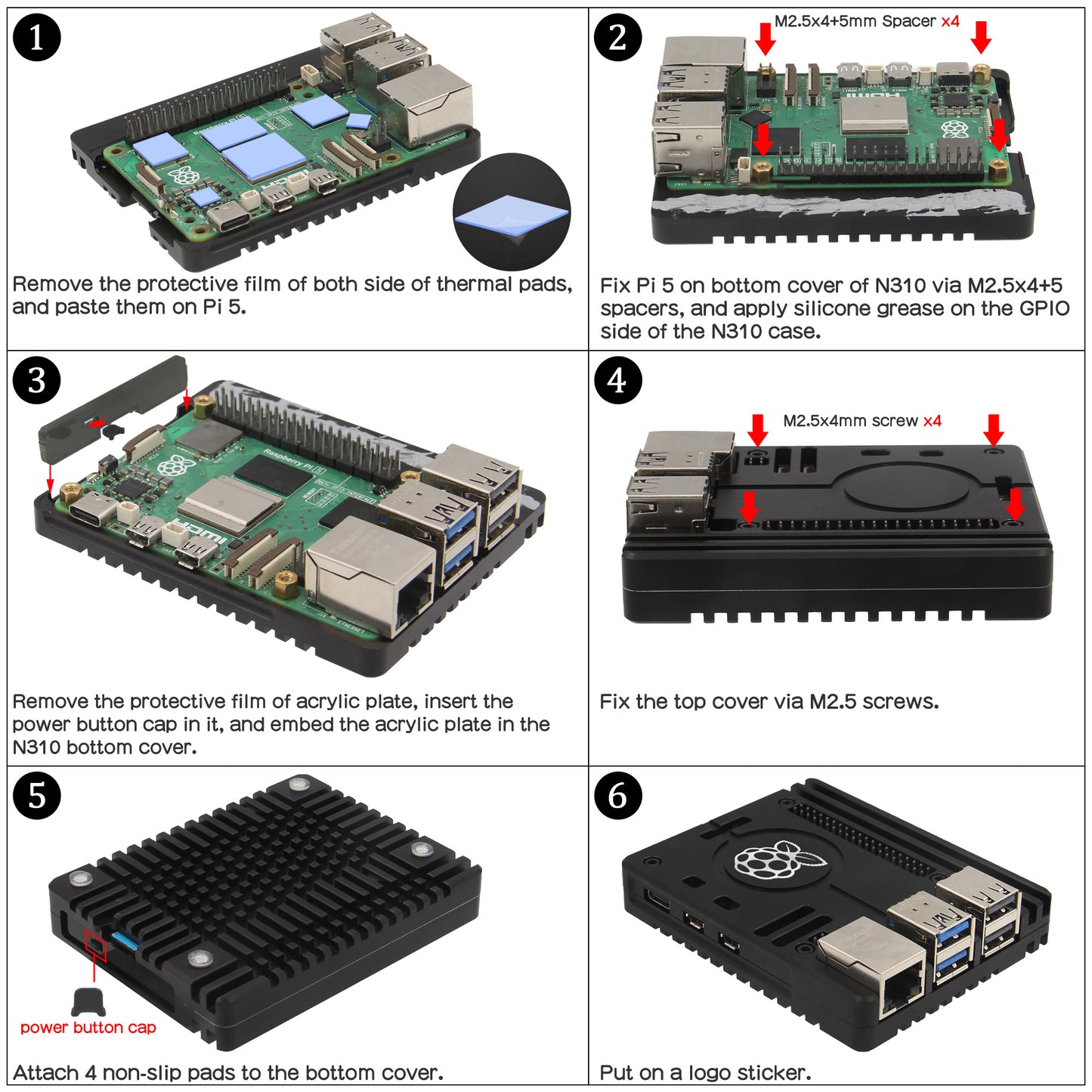 Raspberry Pi 5 Ultra-Thin CNC Aluminum Alloy Passive Cooling Case (N310)