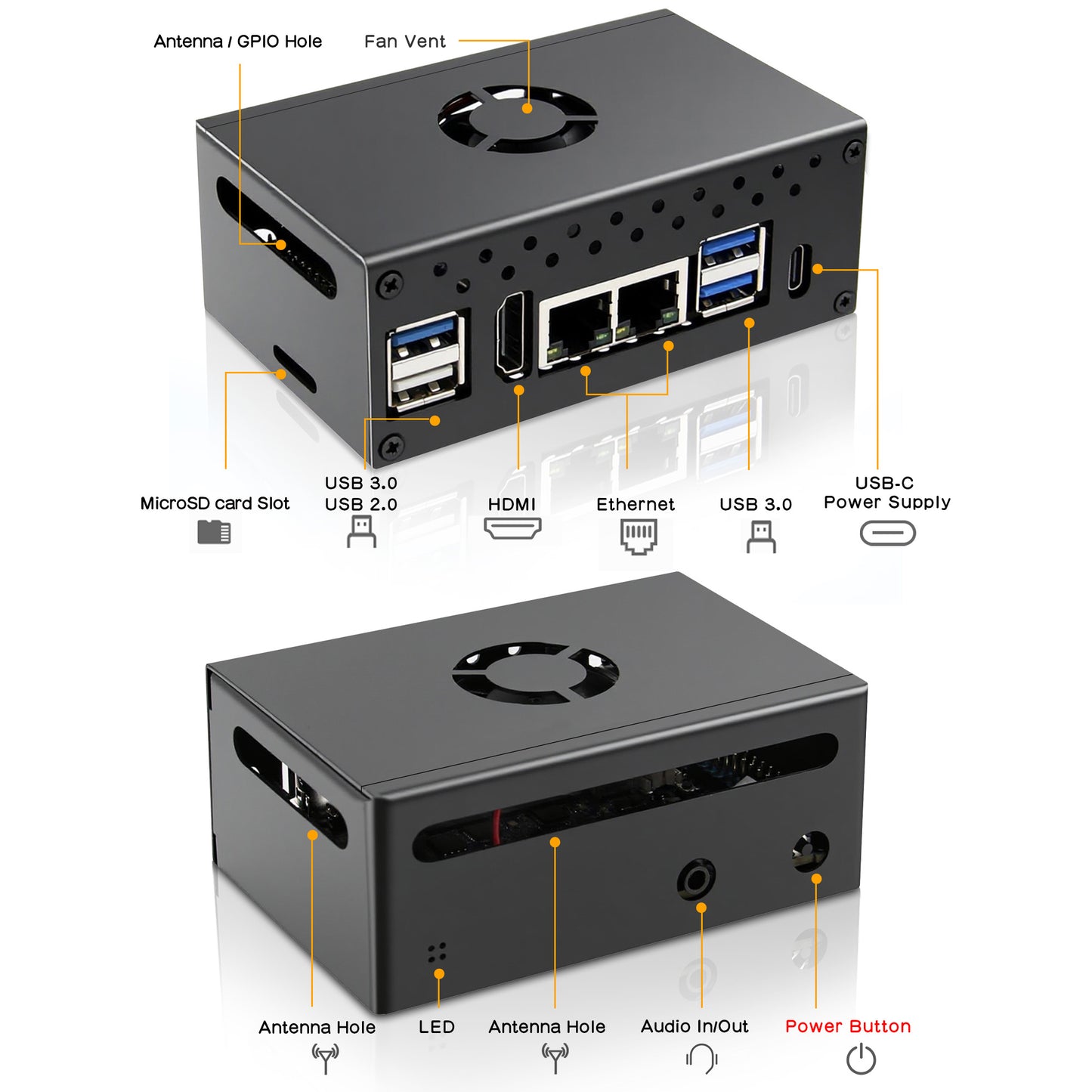 Geekworm N516 Metal Case with Cooling Fan and Heatsink for OrangePi RV2 Only