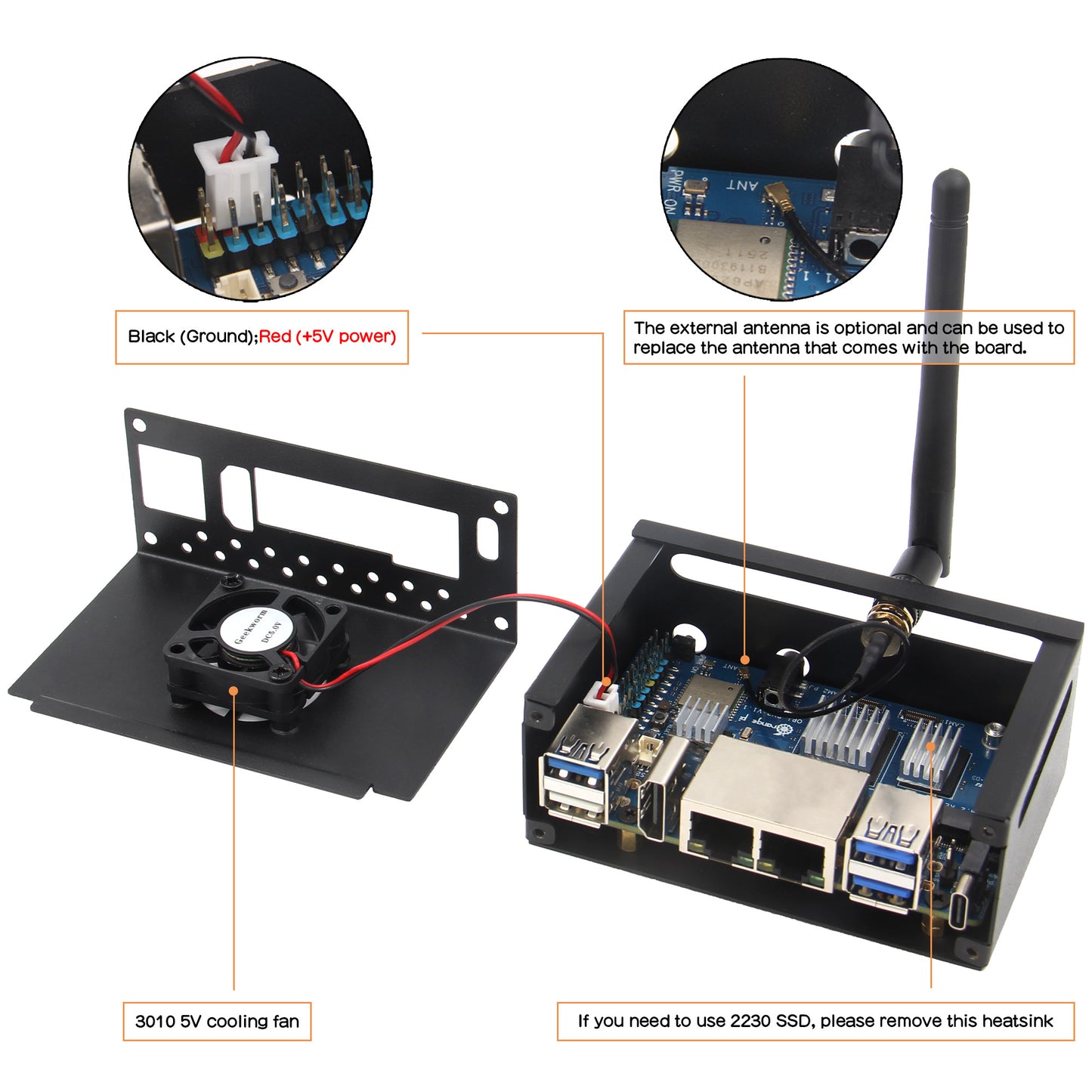 Geekworm N516 Metal Case with Cooling Fan and Heatsink for OrangePi RV2 Only
