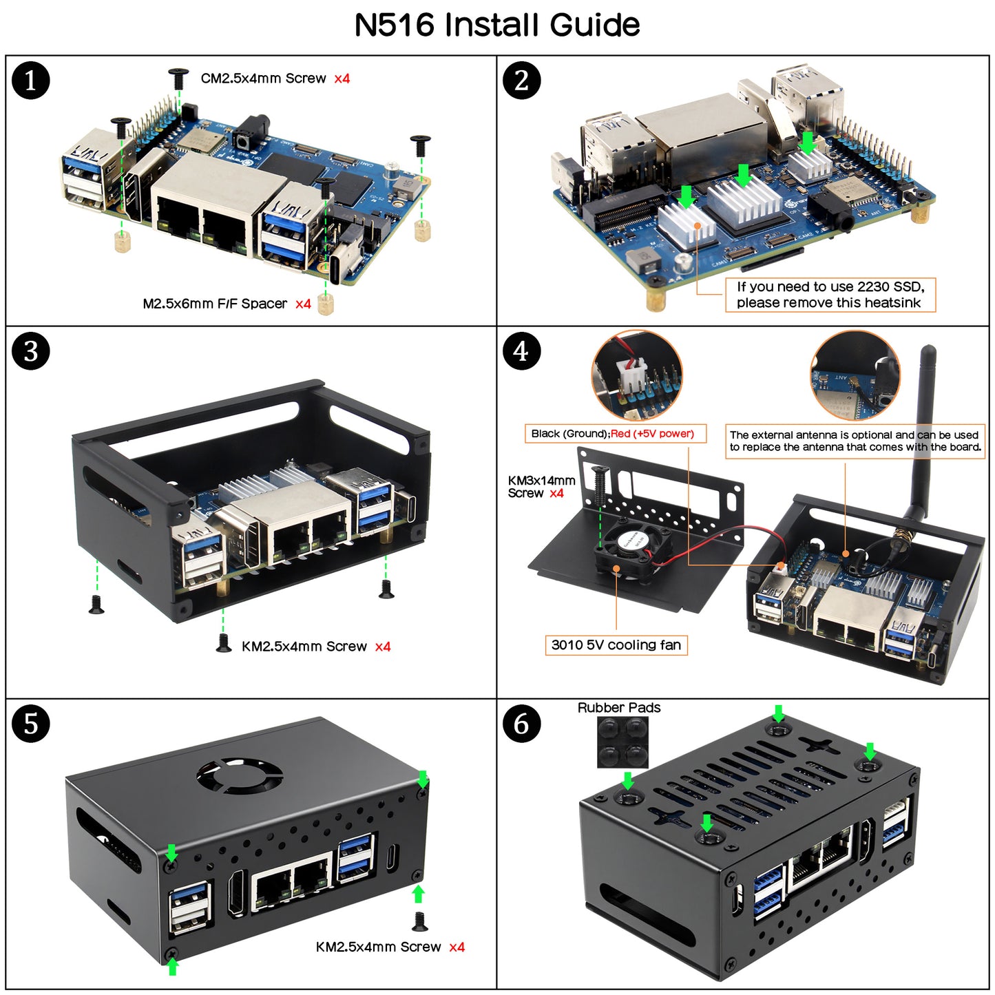 Geekworm N516 Metal Case with Cooling Fan and Heatsink for OrangePi RV2 Only