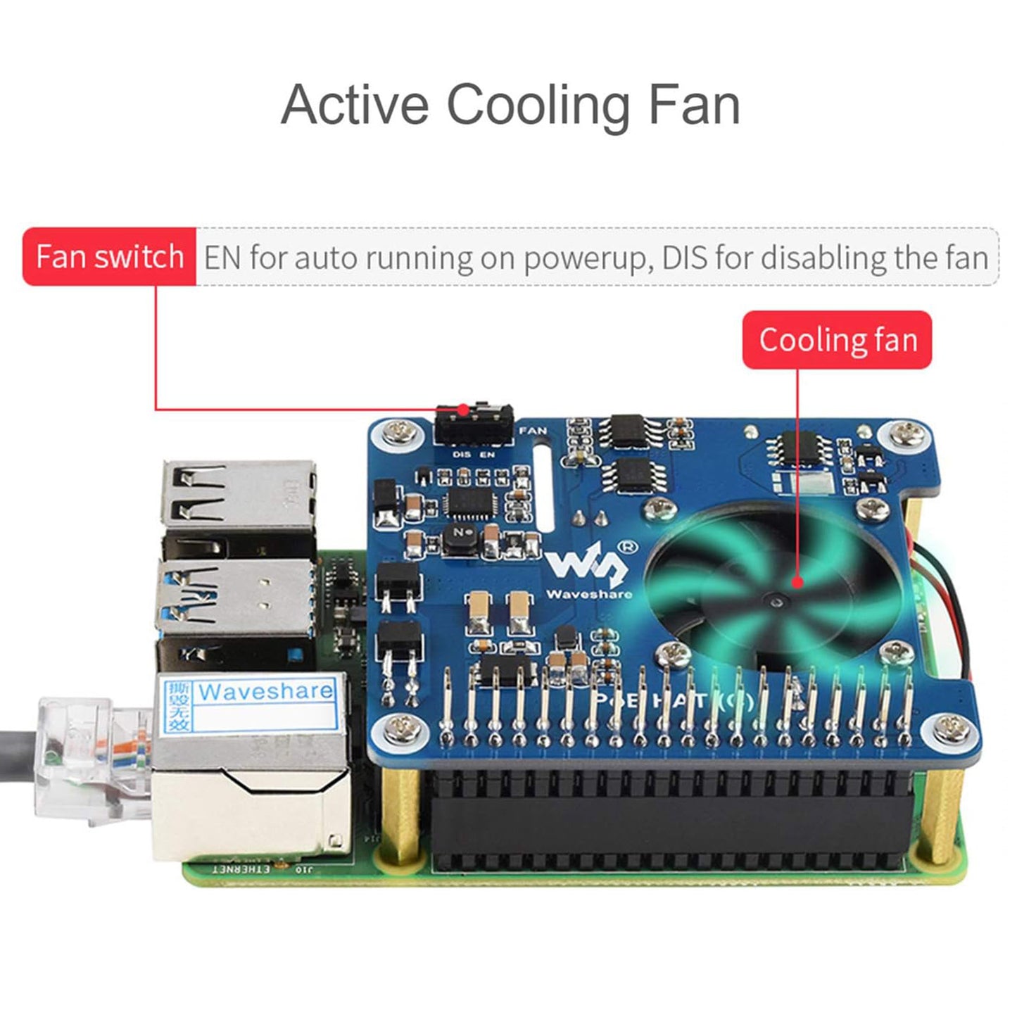 Power Over Ethernet (PoE) HAT with Cooling Fan for Raspberry Pi 4B/3B+