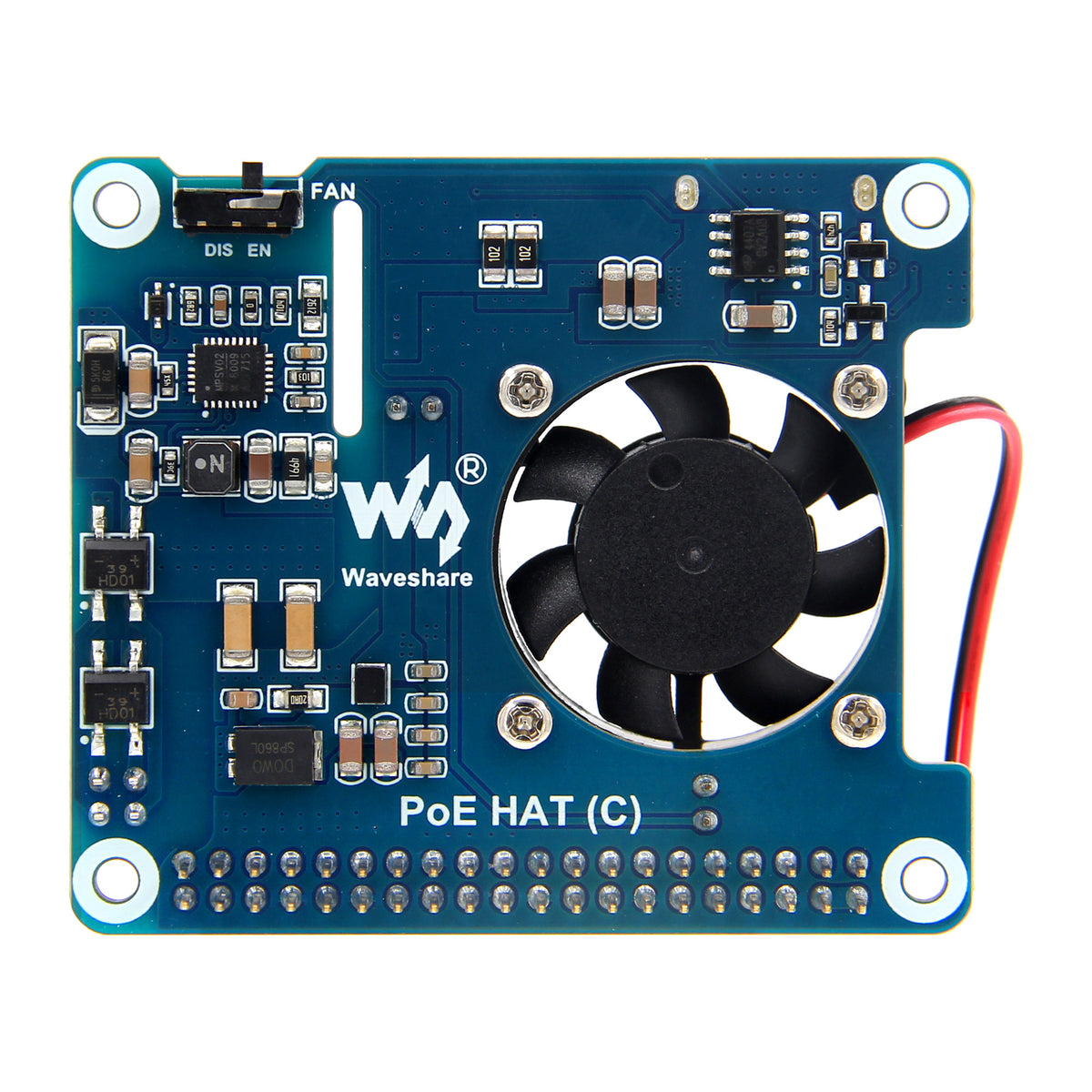 Power Over Ethernet (PoE) HAT with Cooling Fan for Raspberry Pi 4B/3B+