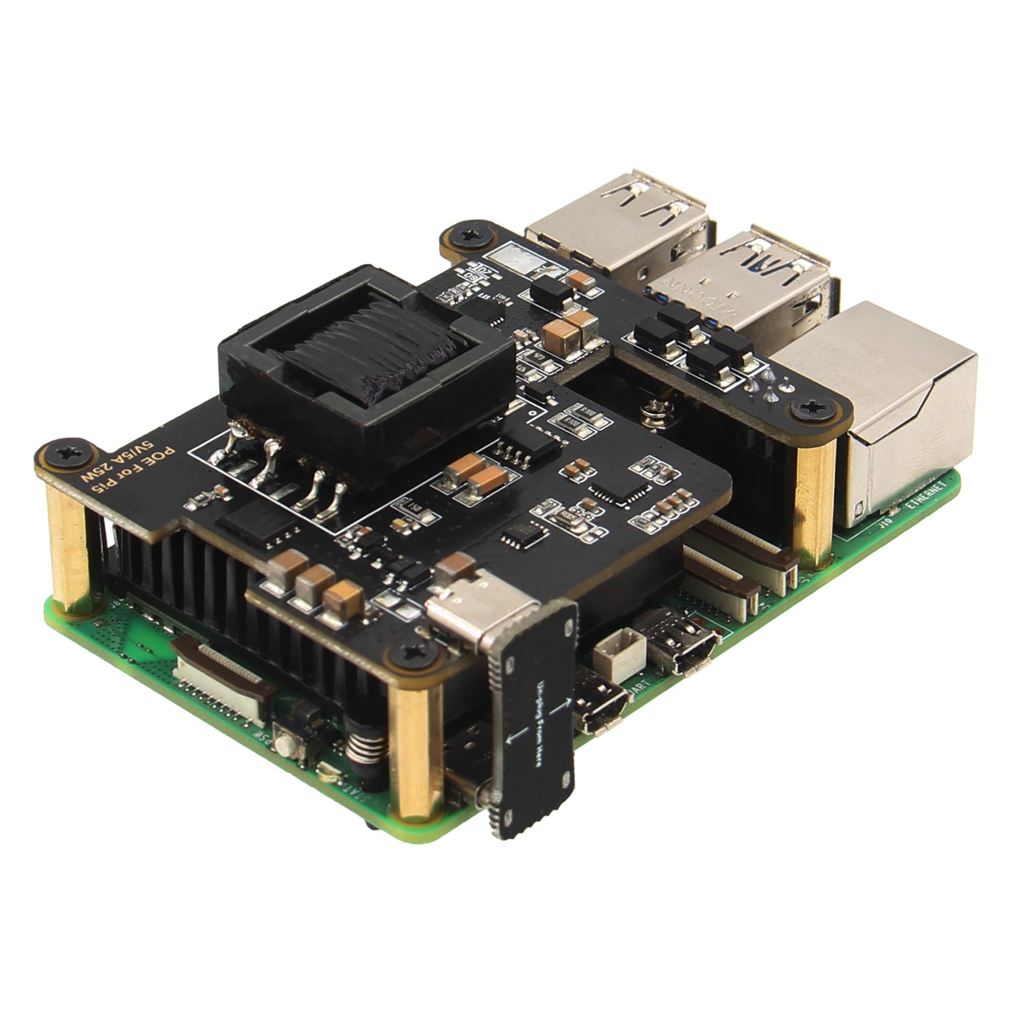 Raspberry Pi 5 PoE Hat support 802.3af/at With PD Trigger Activation Type C Power [Pi5-POE-PD-A]