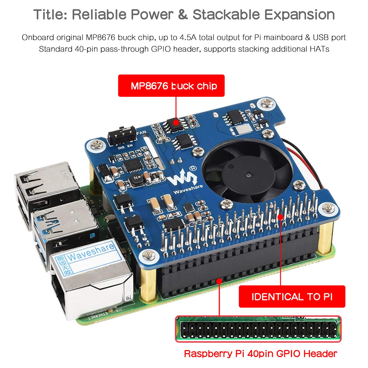Power Over Ethernet (PoE) HAT with Cooling Fan for Raspberry Pi 4B/3B+