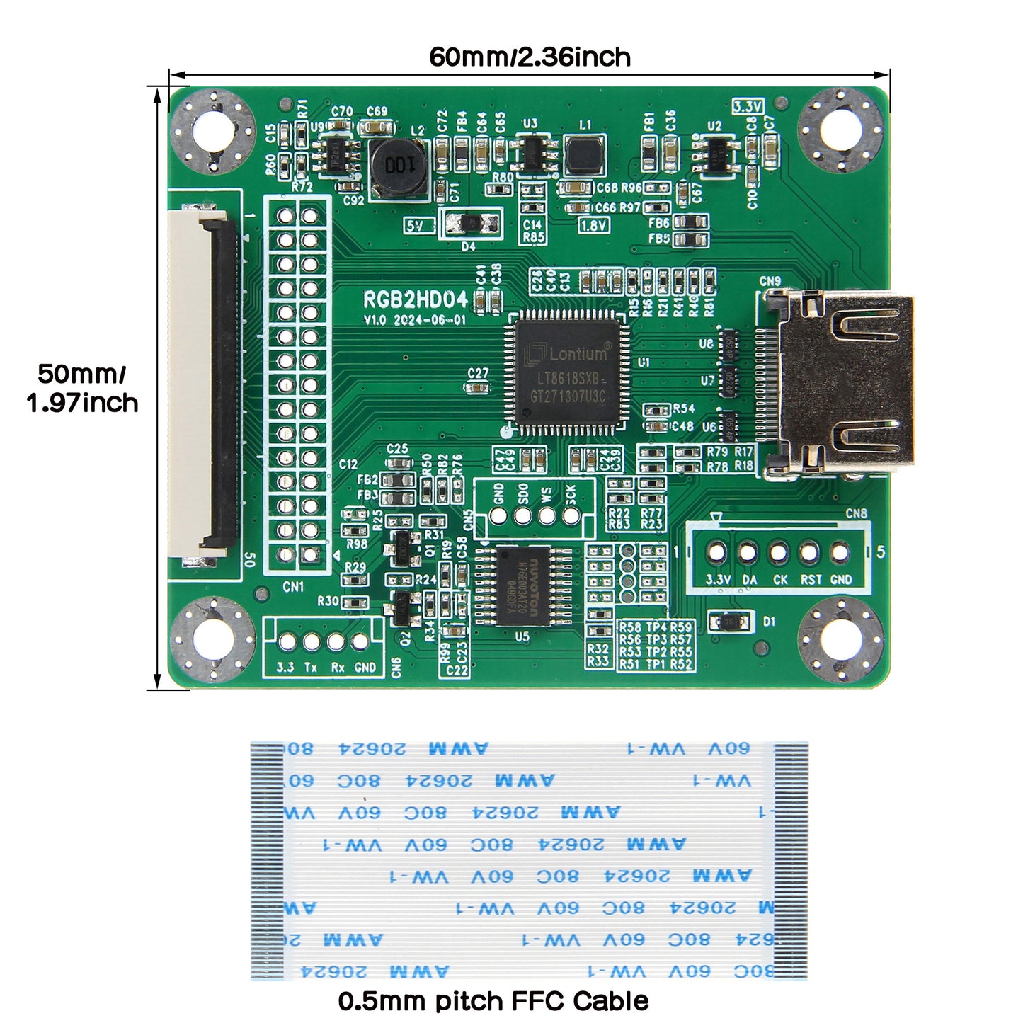 Geekworm 50Pin RGB888 to HDMI Adapter Board