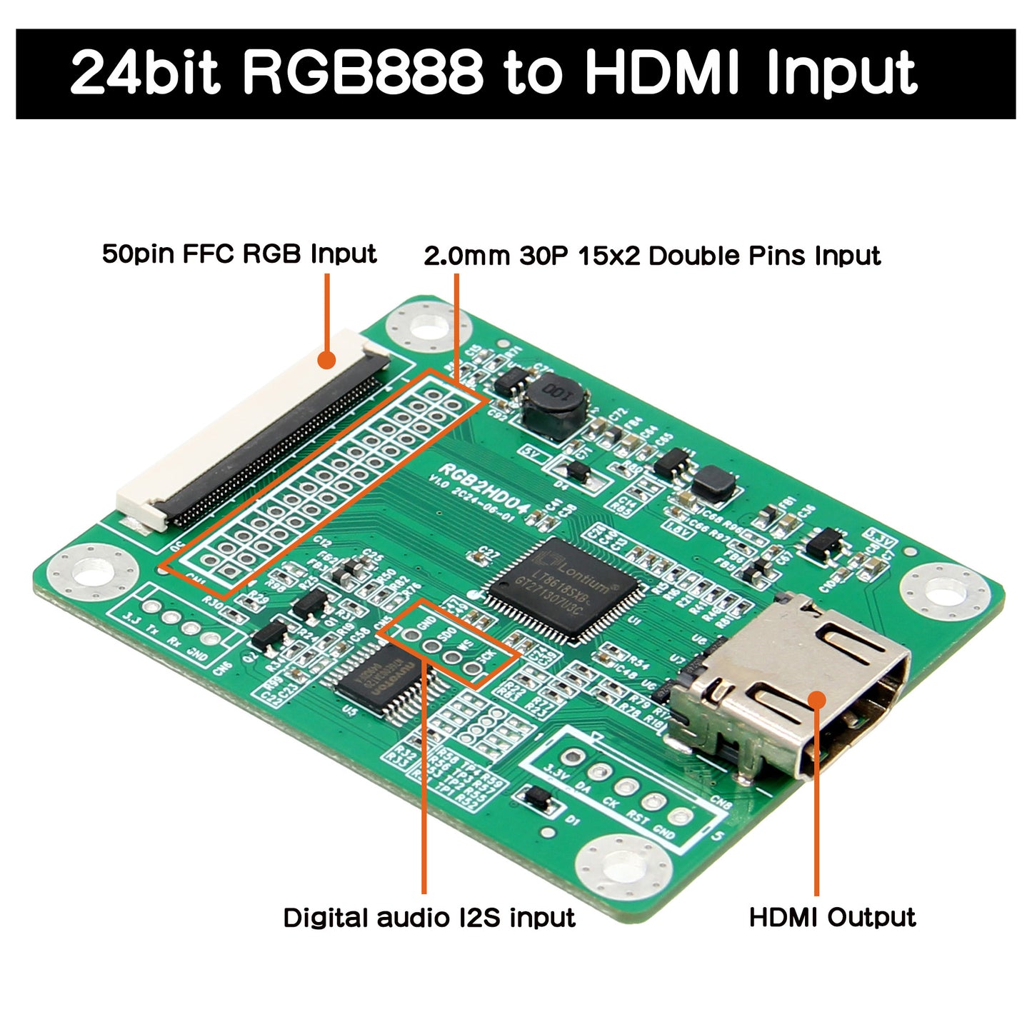 Geekworm 50Pin RGB888 to HDMI Adapter Board