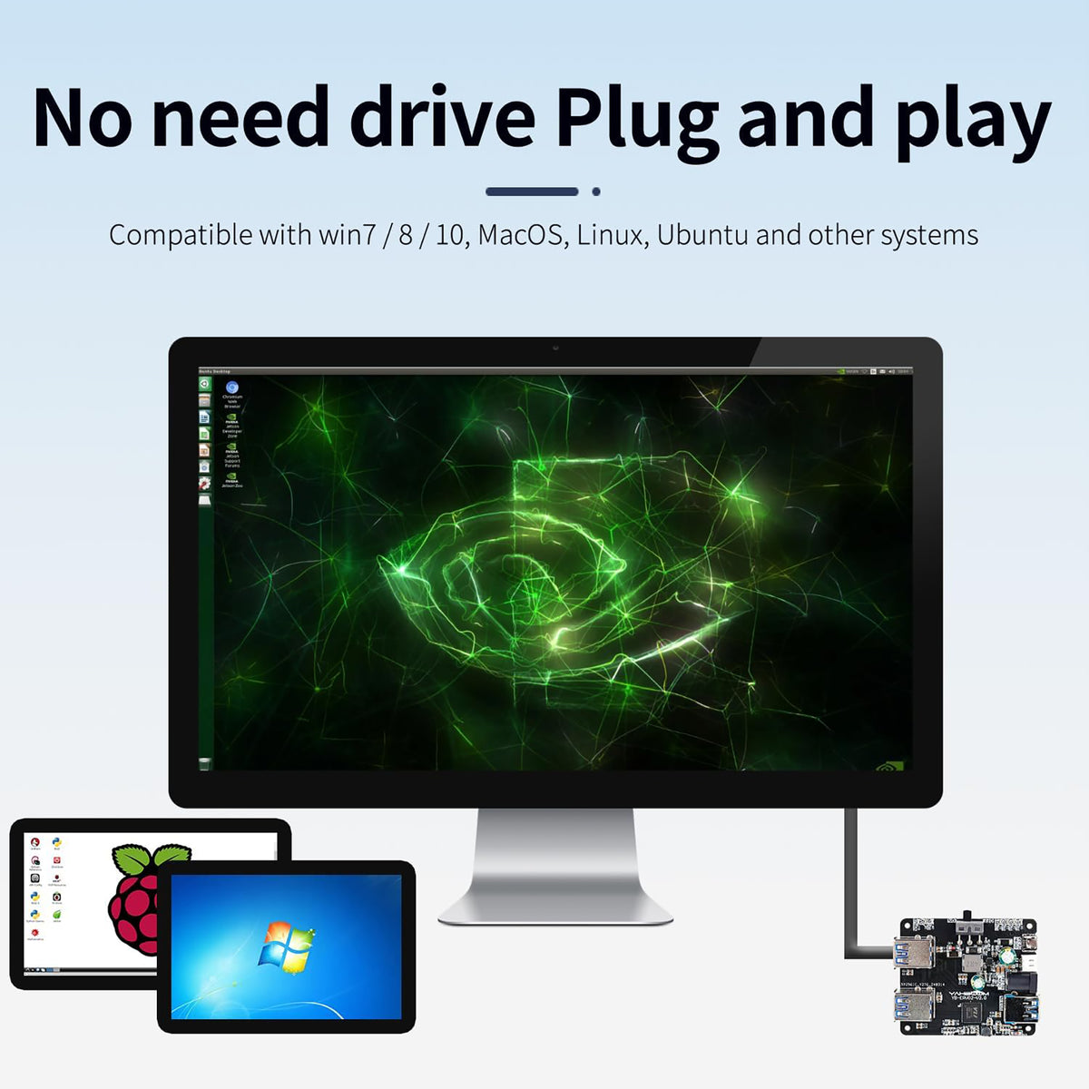 4-Port USB 3.0 Hub Expansion Board with 9–24V DC Power for Raspberry Pi/NVIDIA Jetson/ROS Robotics