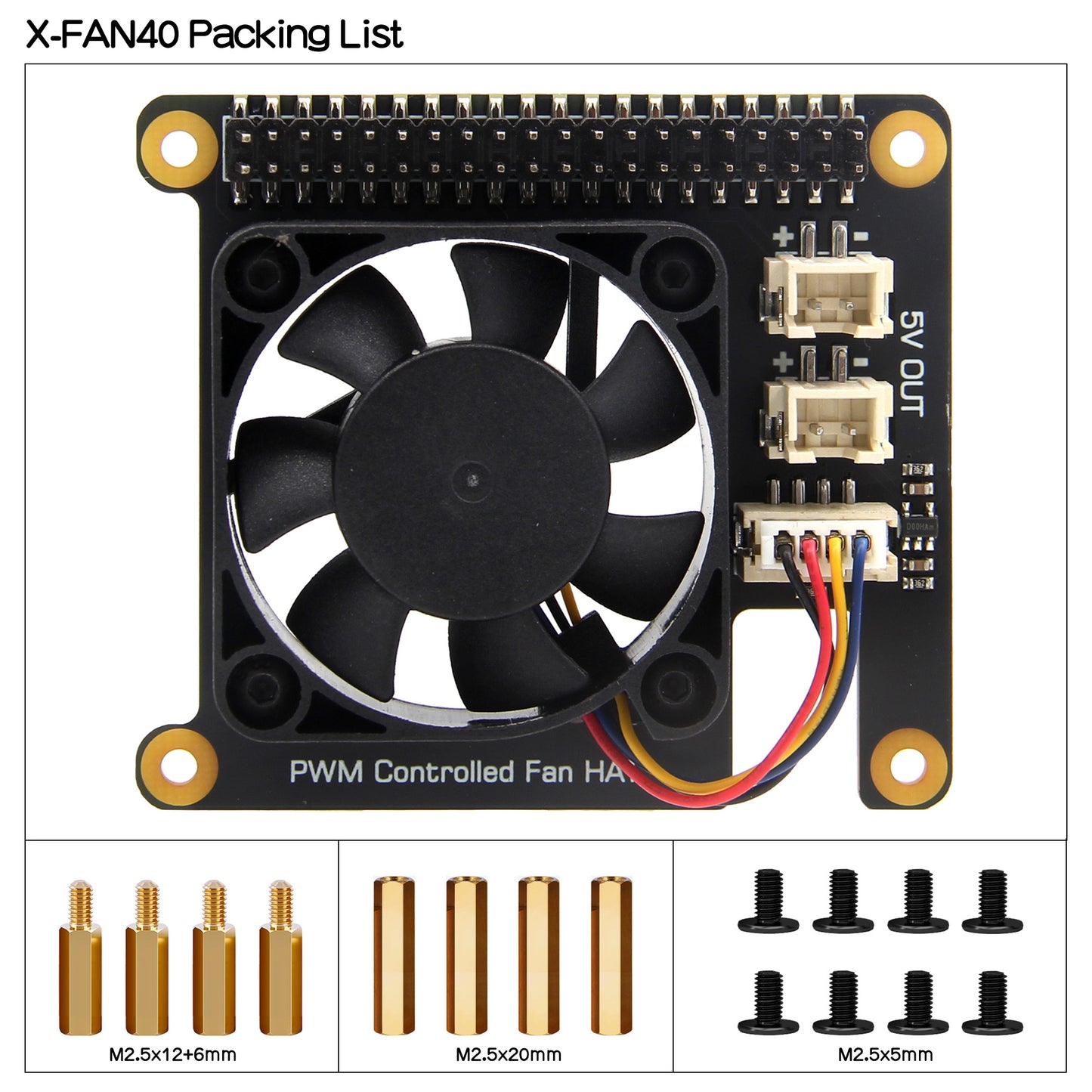 Geekworm X-FAN40 PWM Controlled Fan HAT for Raspberry Pi 5 and X1004/X1001-Max