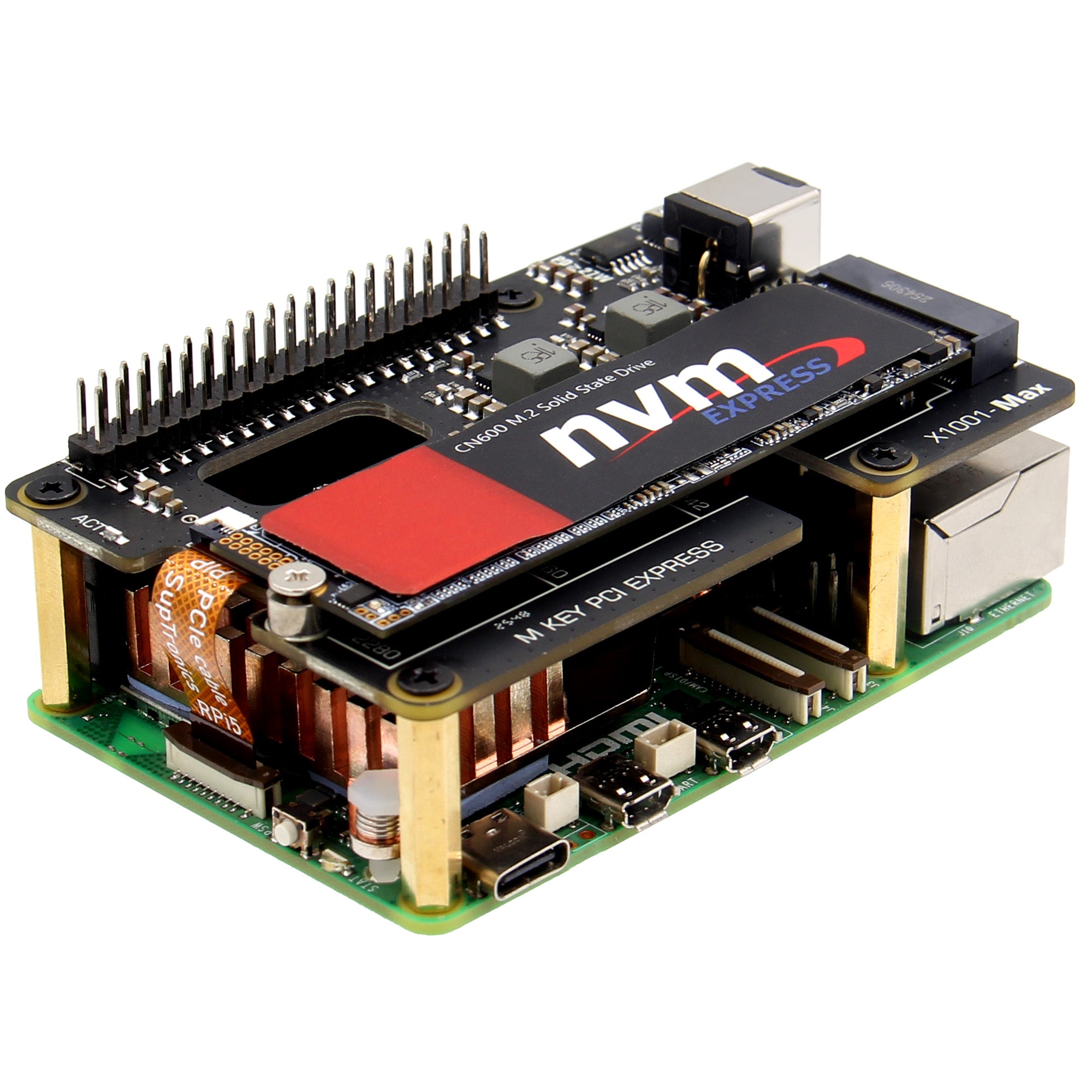 Geekworm X1001-Max High-Power PCIe3.0 M.2 NVMe HAT Support 120W PD/DC