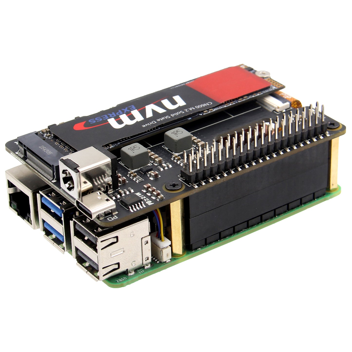 Geekworm X1001-Max High-Power PCIe3.0 M.2 NVMe HAT Support 120W PD/DC 9-20V Input,  AI Accelerator and High-Capacity SSD