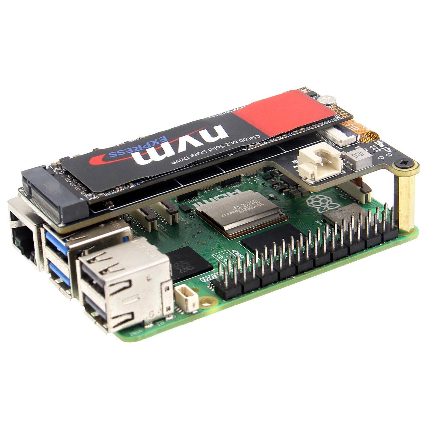 Geekworm X1001 PCIe to M.2 Key-M NVMe SSD PIP TOP for Raspberry Pi 5