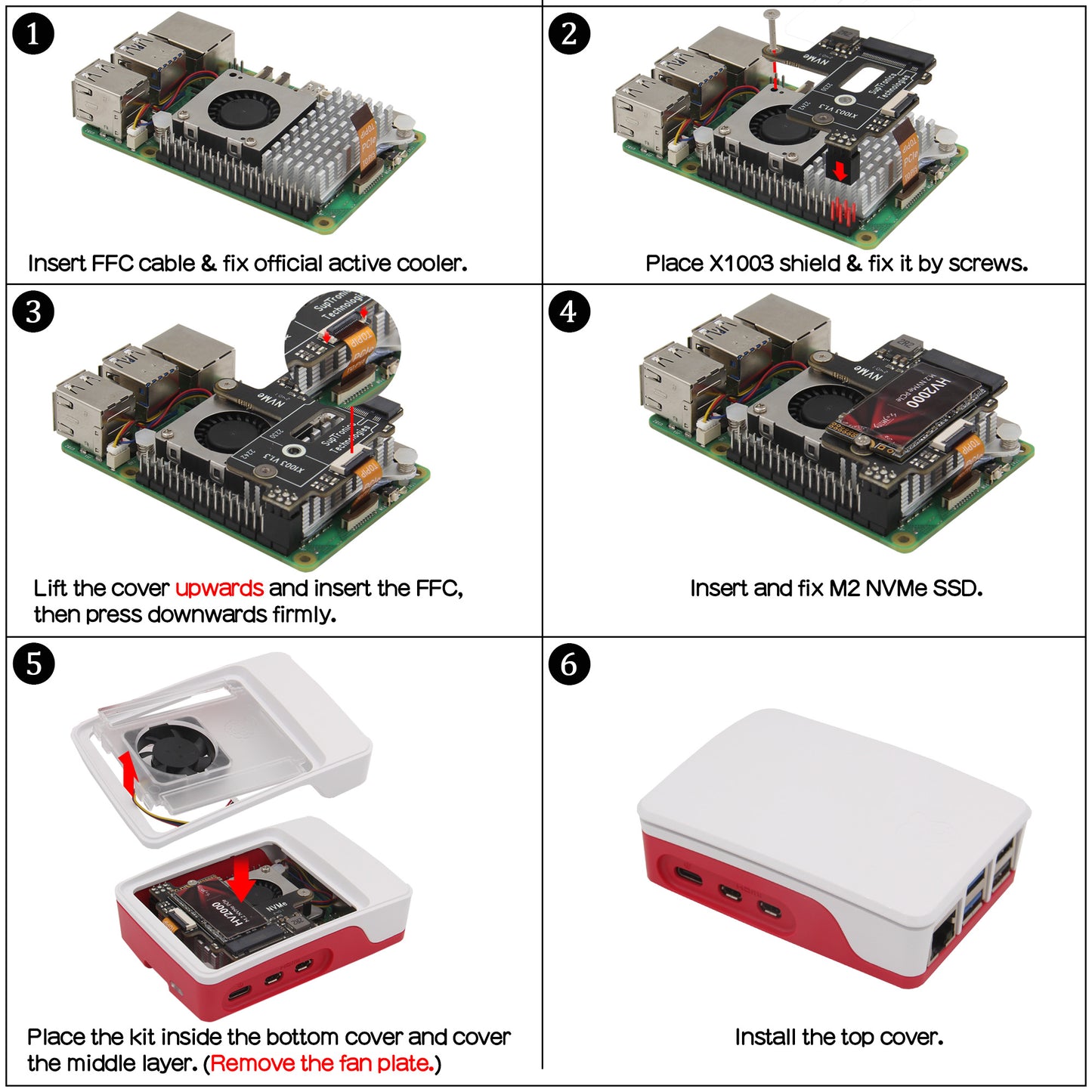 Geekworm X1003 PCIe to M.2 Key-M NVMe SSD PIP TOP for Raspberry Pi 5