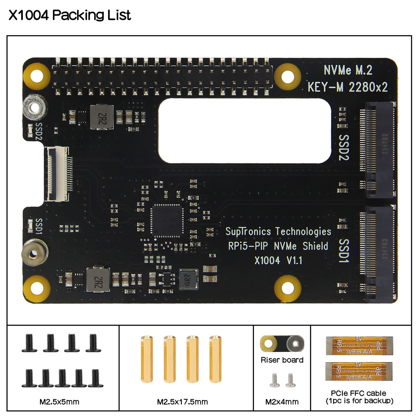 Geekworm X1004 PCIe to Dual 2280 NVMe SSD shield for Raspberry Pi 5