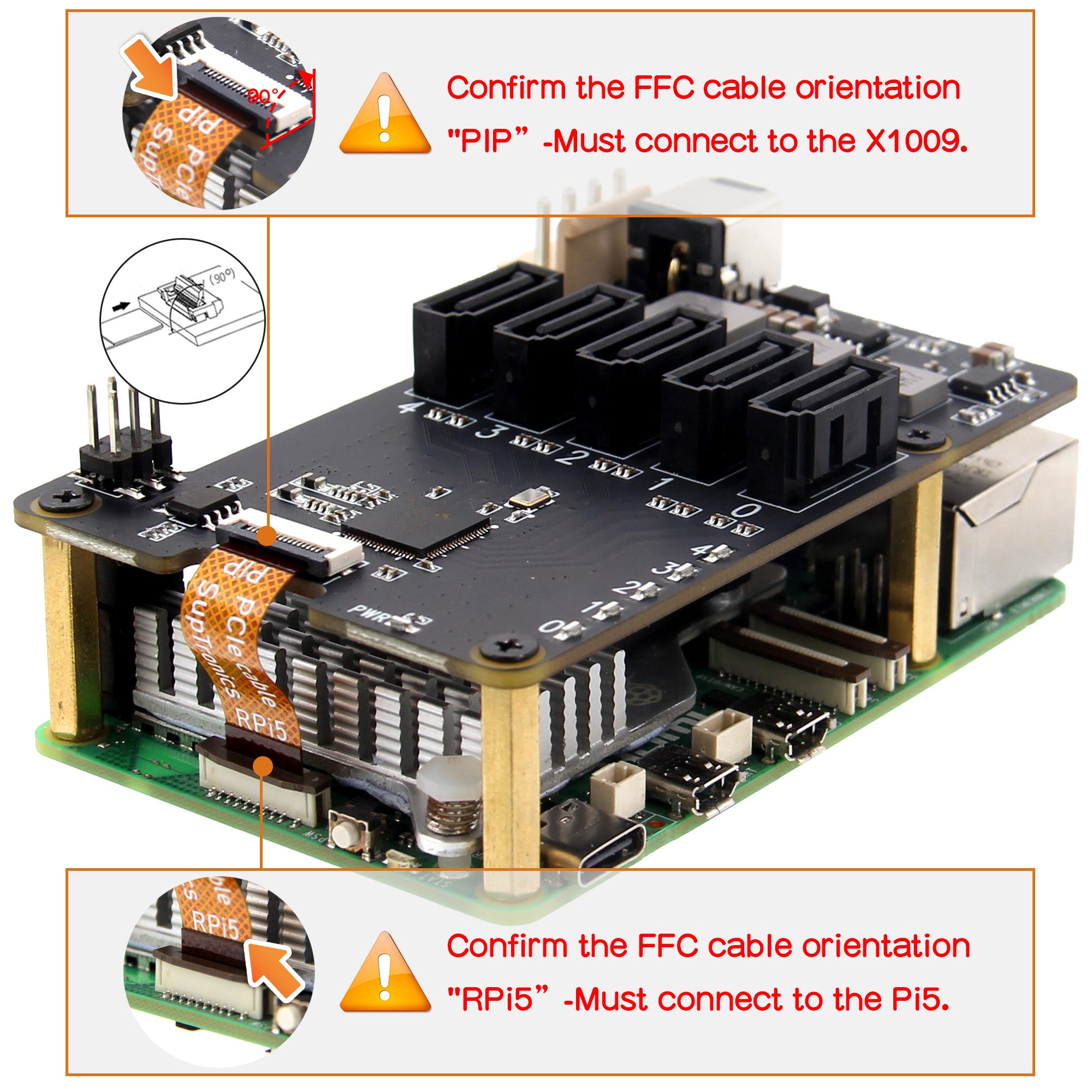 Geekworm X1009 PCIe to 5-Port SATA Shield for Raspberry Pi 5 (NOT Supp
