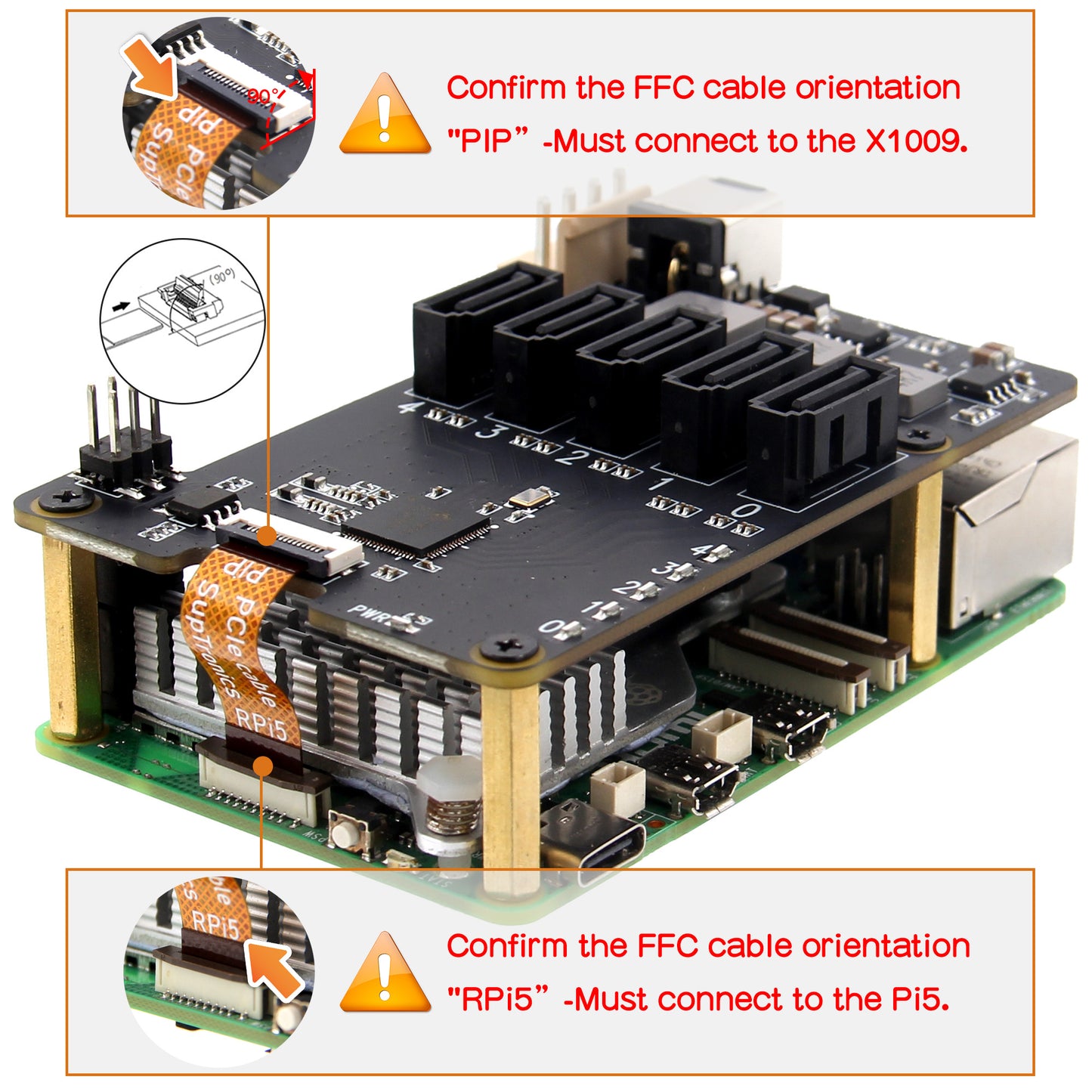 Geekworm X1009 PCIe to 5-Port SATA Shield for Raspberry Pi 5 (NOT Support Boot from HDD/SSD)