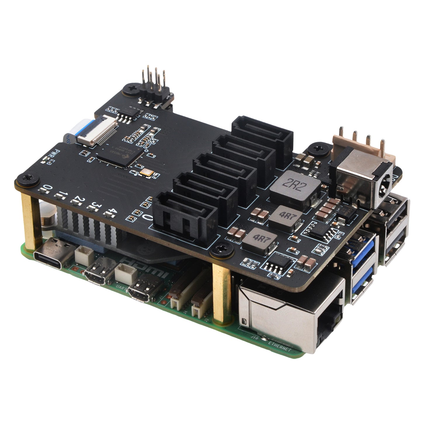 Geekworm X1009 PCIe to 5-Port SATA Shield for Raspberry Pi 5 (NOT Support Boot from HDD/SSD)