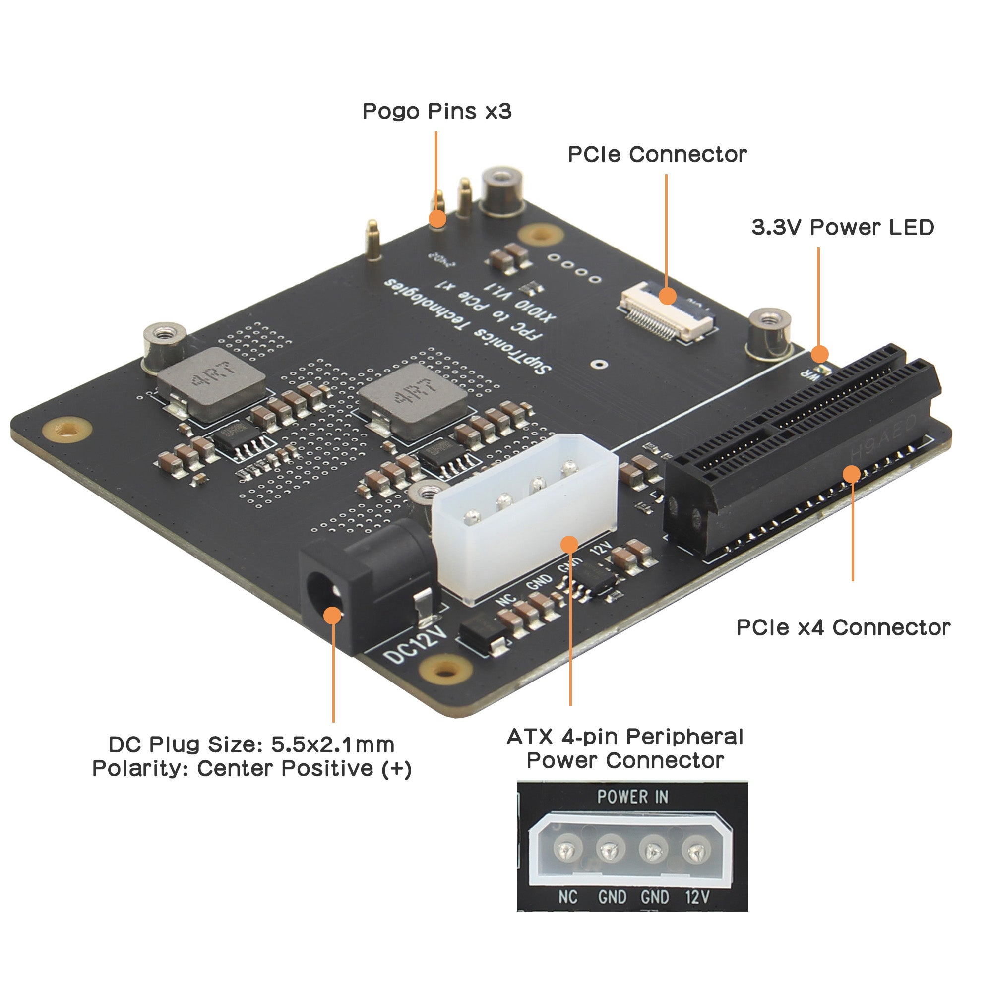 Carte D'extension PCIe X4 Pour Raspberry Pi 5 – Geekworm X1010 V1.1, Connecteur FFC, Alimentation 12V