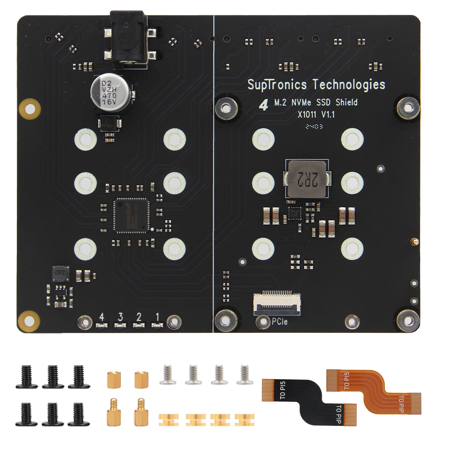 Geekworm X1011-12V PCIe to Four M.2 NVMe SSD Board for Raspberry Pi 5 (Not Support RAID)