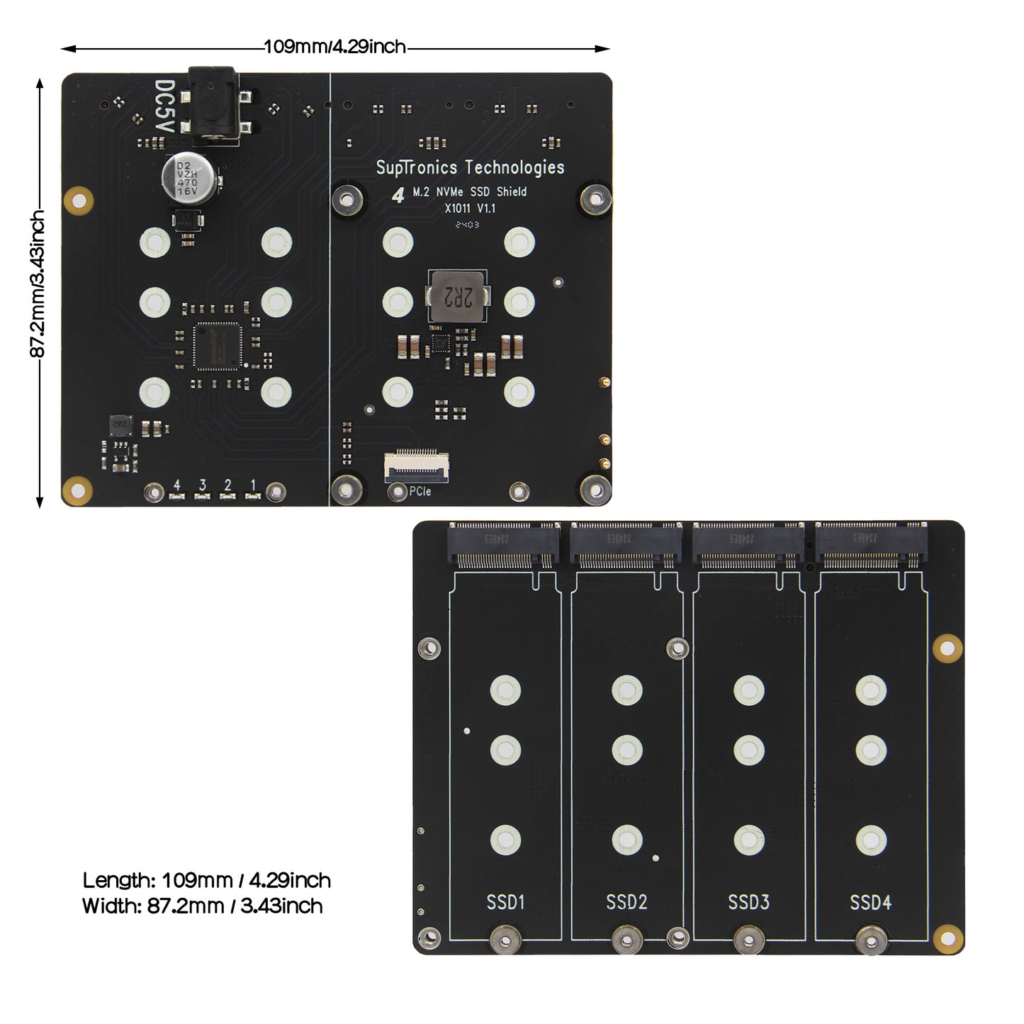 Geekworm X1011 5V PCIe to Four M.2 NVMe SSD Board for Raspberry Pi 5