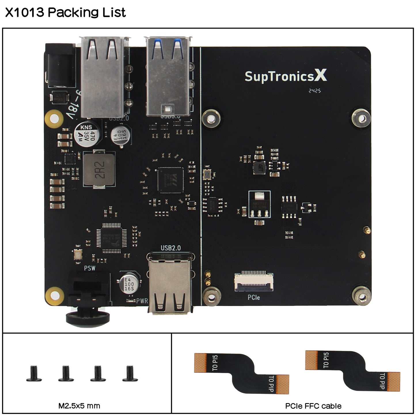 Geekworm X1013 PCIe to 10-port USB HUB Shield for Raspberry Pi 5