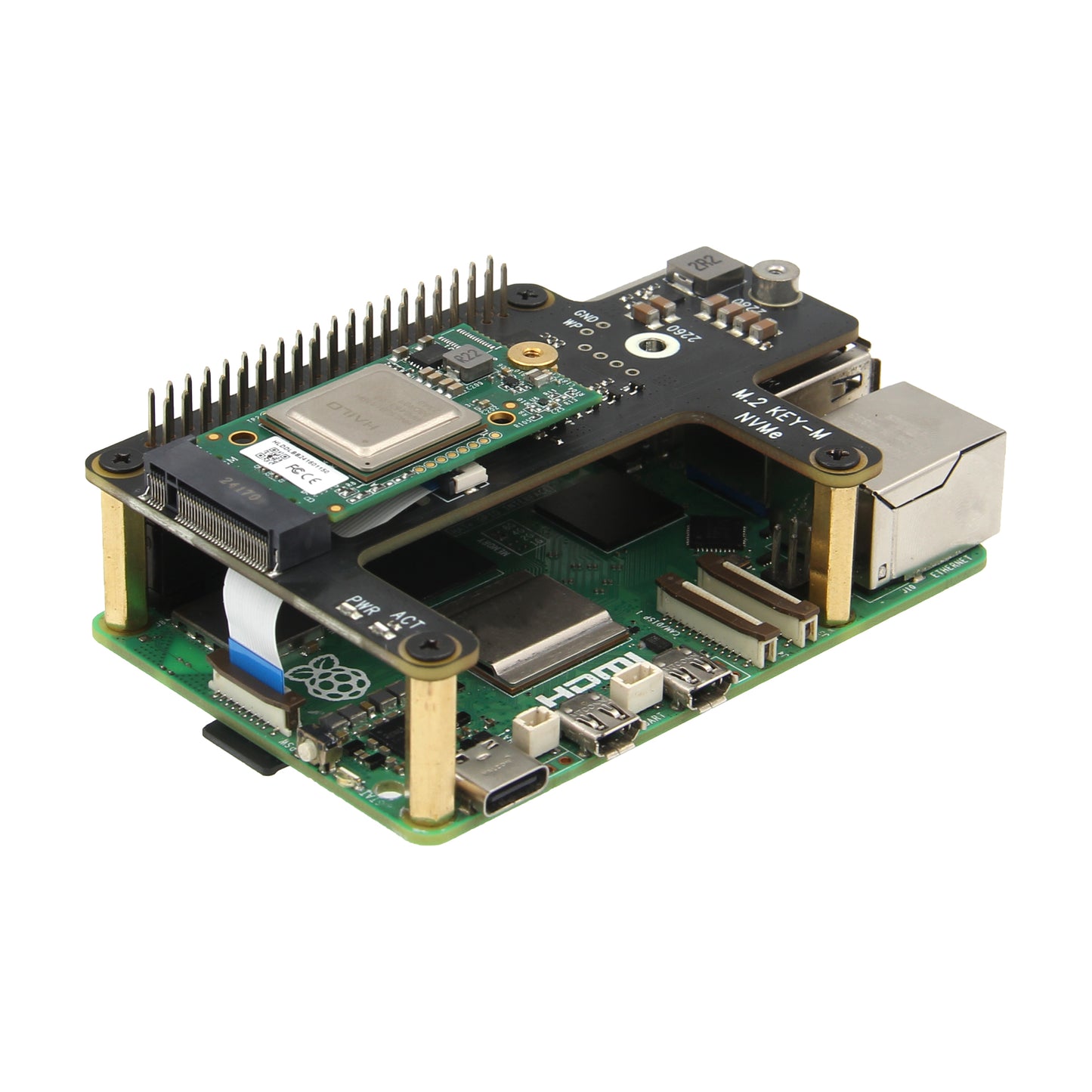 Geekworm X1015 PCIe to M.2 Key-M NVMe SSD PIP TOP for Raspberry Pi 5