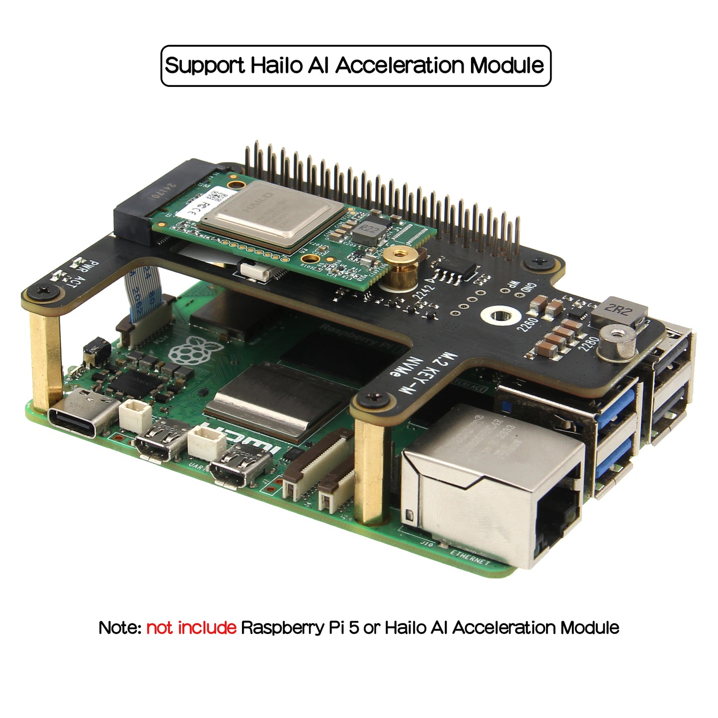 Geekworm X1015 PCIe to M.2 Key-M NVMe SSD PIP TOP for Raspberry Pi 5