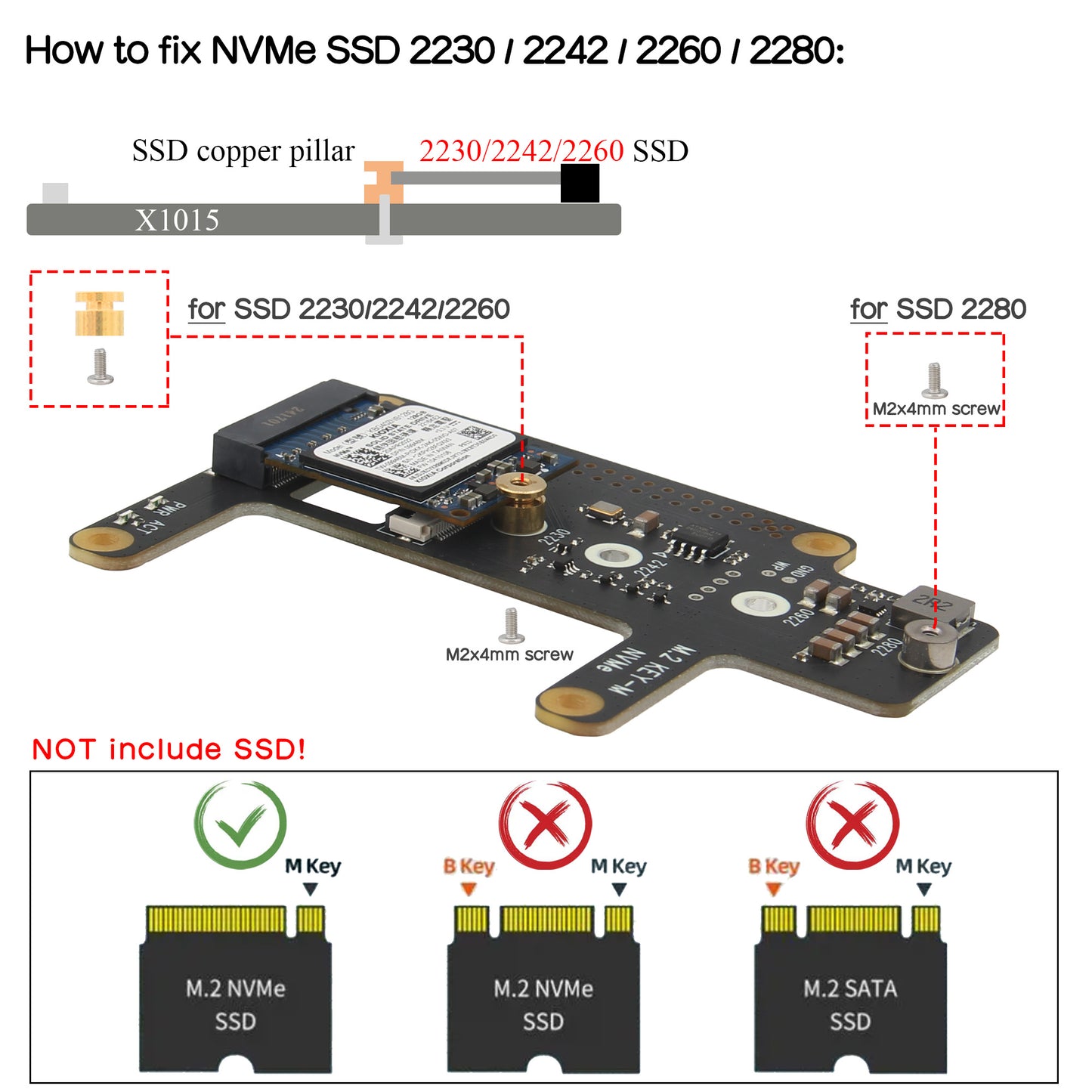 Geekworm X1015 PCIe to M.2 Key-M NVMe SSD PIP TOP for Raspberry Pi 5